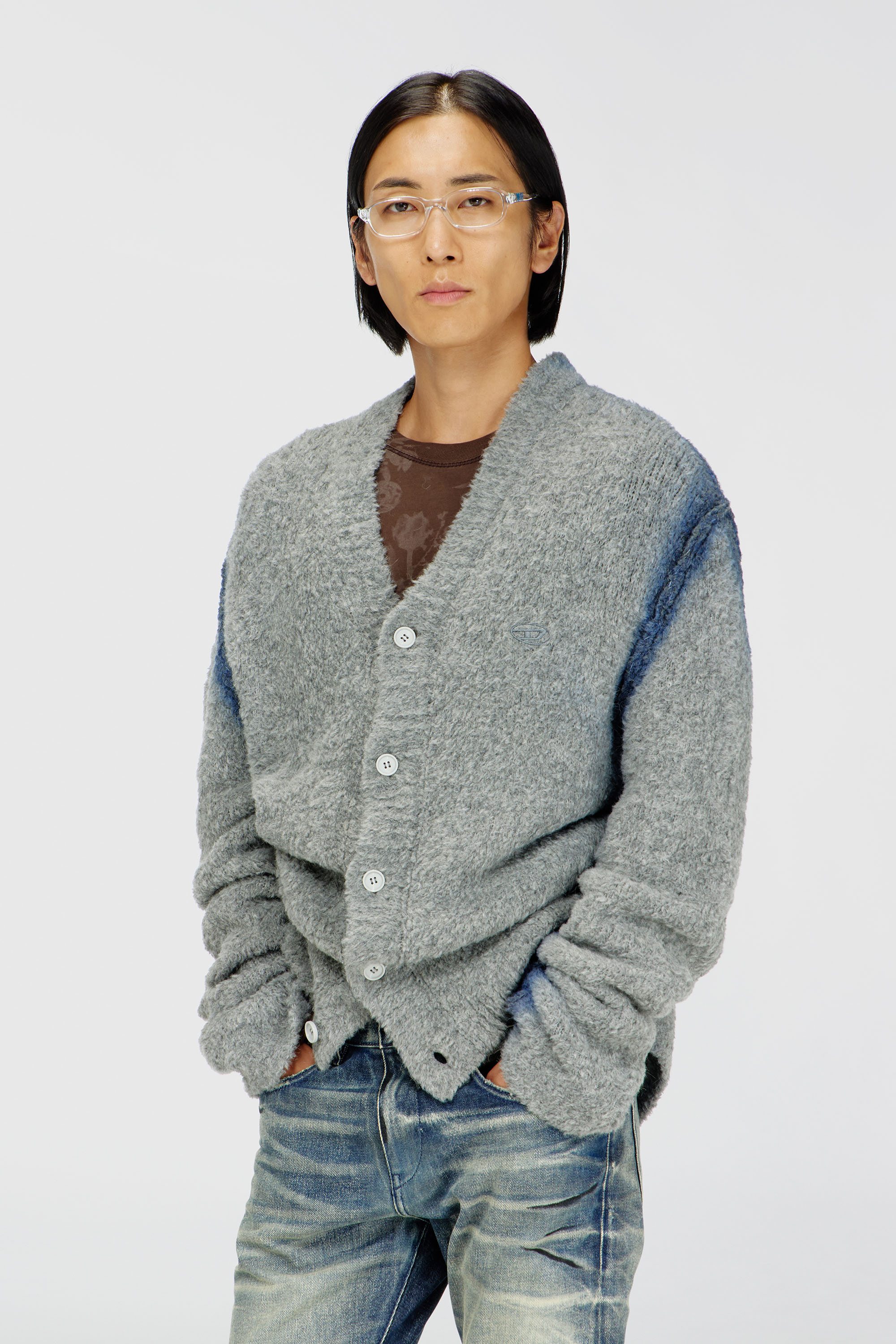 Diesel - K-REMO, Cardigan en m&eacute;lange d'alpaga avec coutures effet spray Homme in Gris - 3