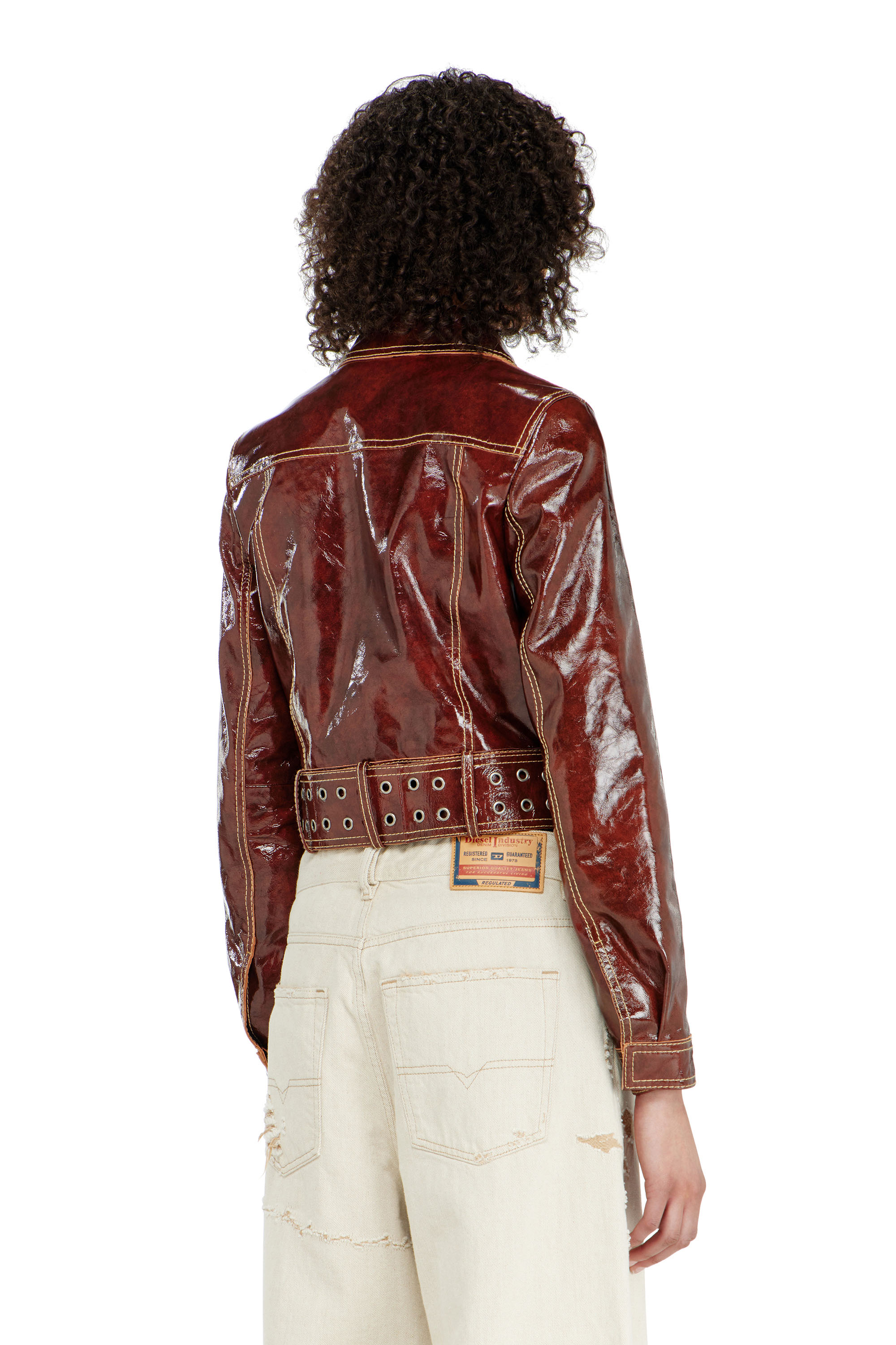 Diesel - L-EGEND, Veste en cuir verni avec large ceinture Femme in ToBeDefined - 4