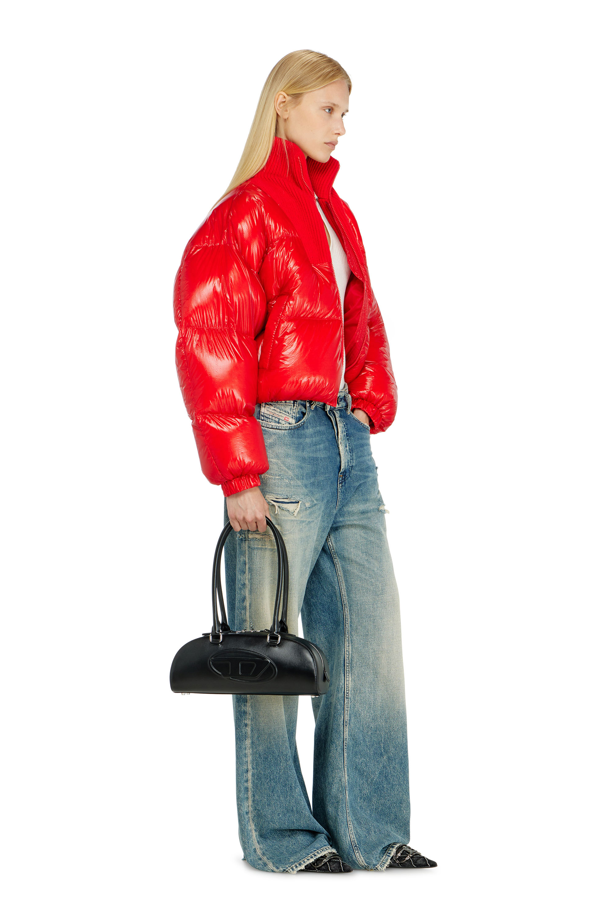 Diesel - W-ARRIOR, Piumino down in ripstop con collo a maglia Donna in Rosso - 2