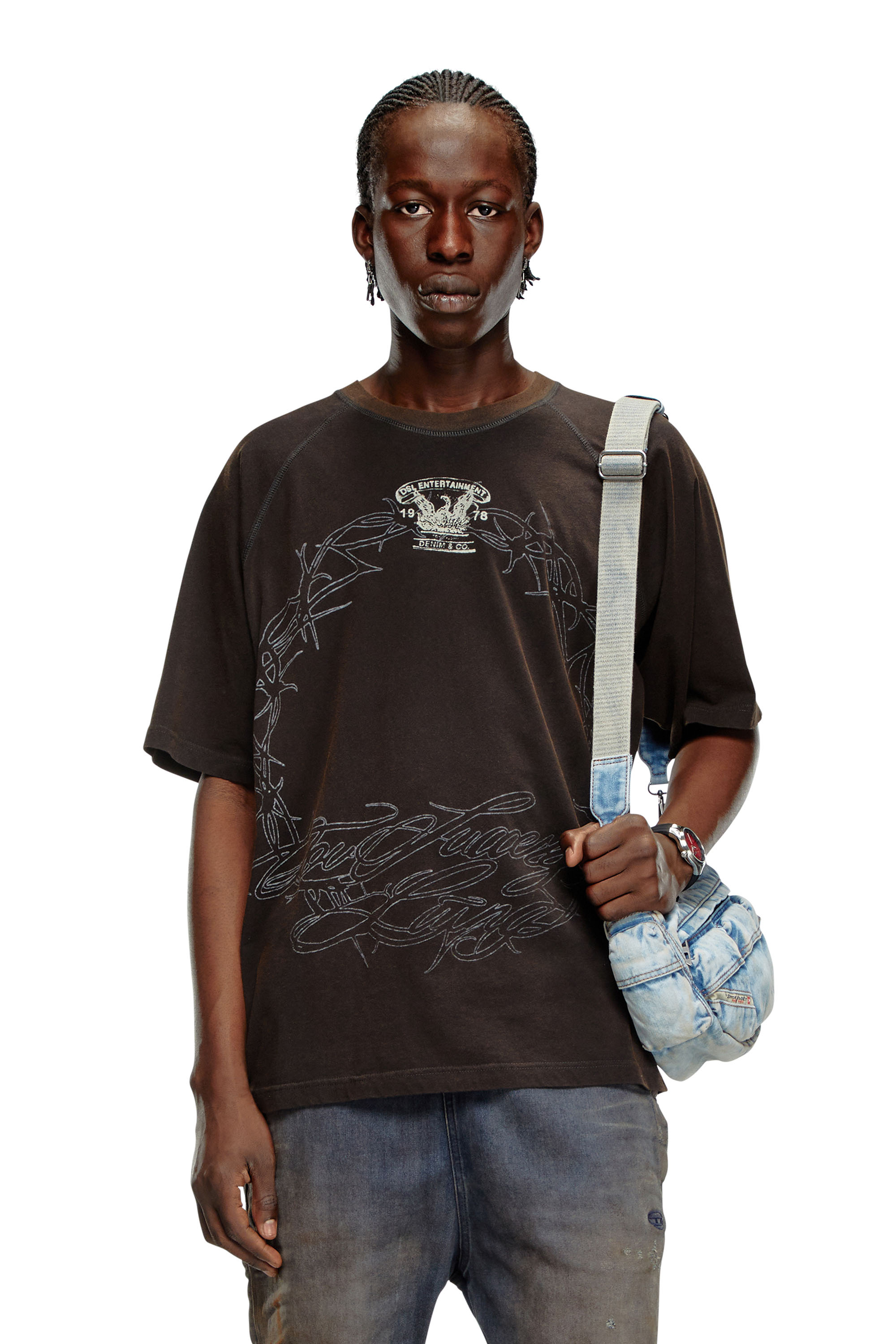 Diesel - T-ROXT-Q1, Homme T-shirt avec imprimé inside-out in Noir - Image 1