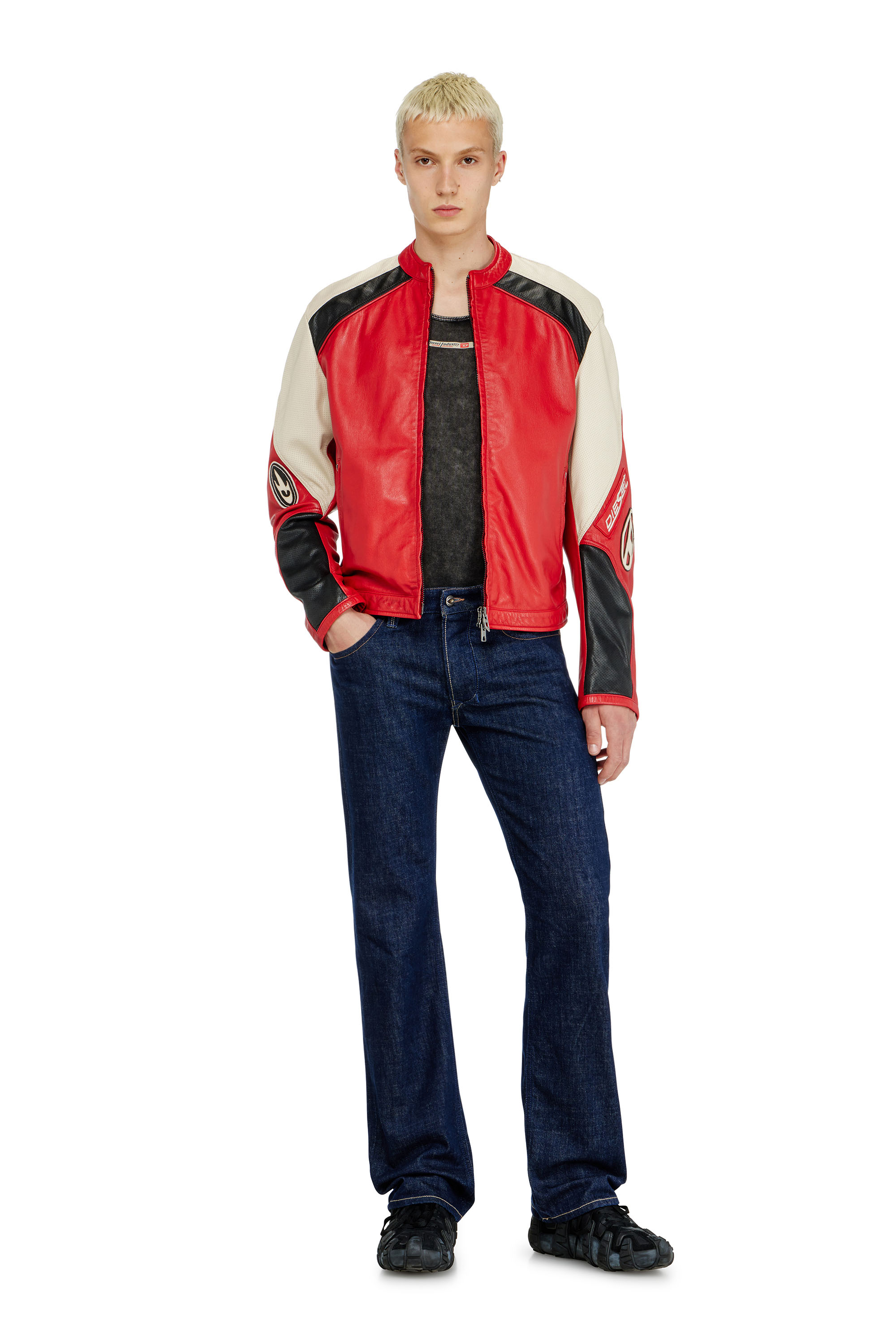 Diesel - L-AHTI, Giacca biker in pelle colour-block Uomo in Multicolor - 2