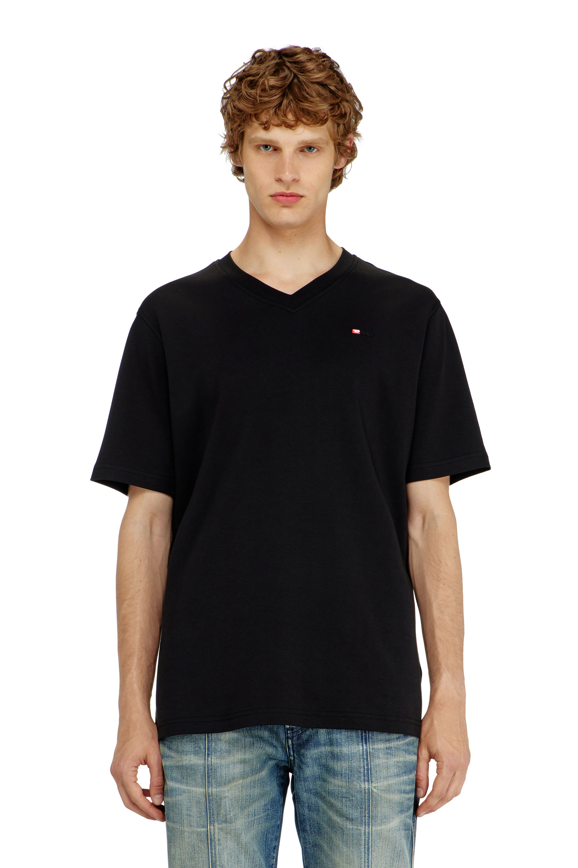 Diesel - T-ADJUST-V-MICRODIV, Herren T-Shirt mit V-Ausschnitt und Mikro-Logo-Stickerei in Schwarz - 1