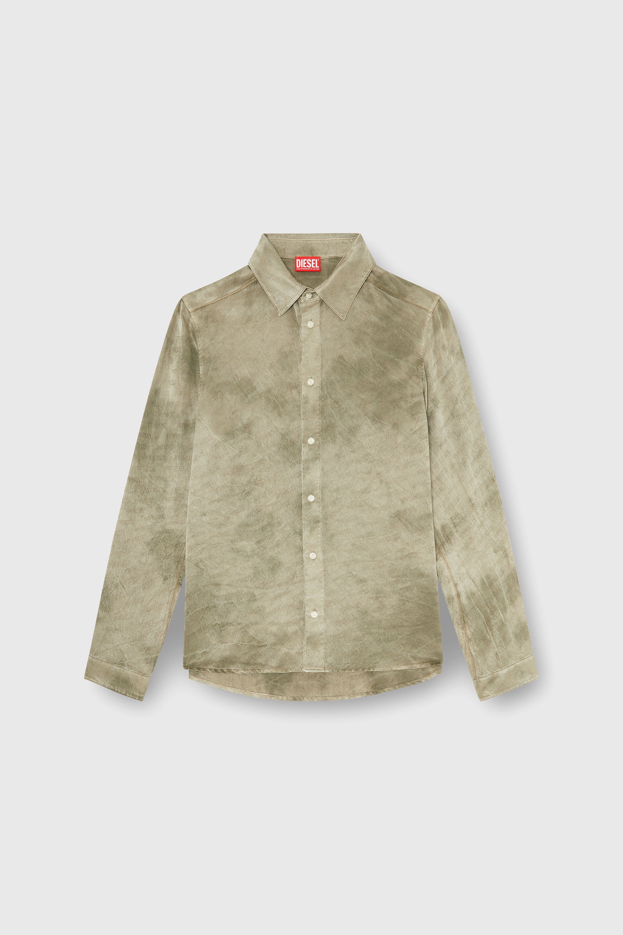 Diesel - S-KISSY-HNBW, Camicia in raso crinkle jacquard con logo Uomo in Marrone - 2