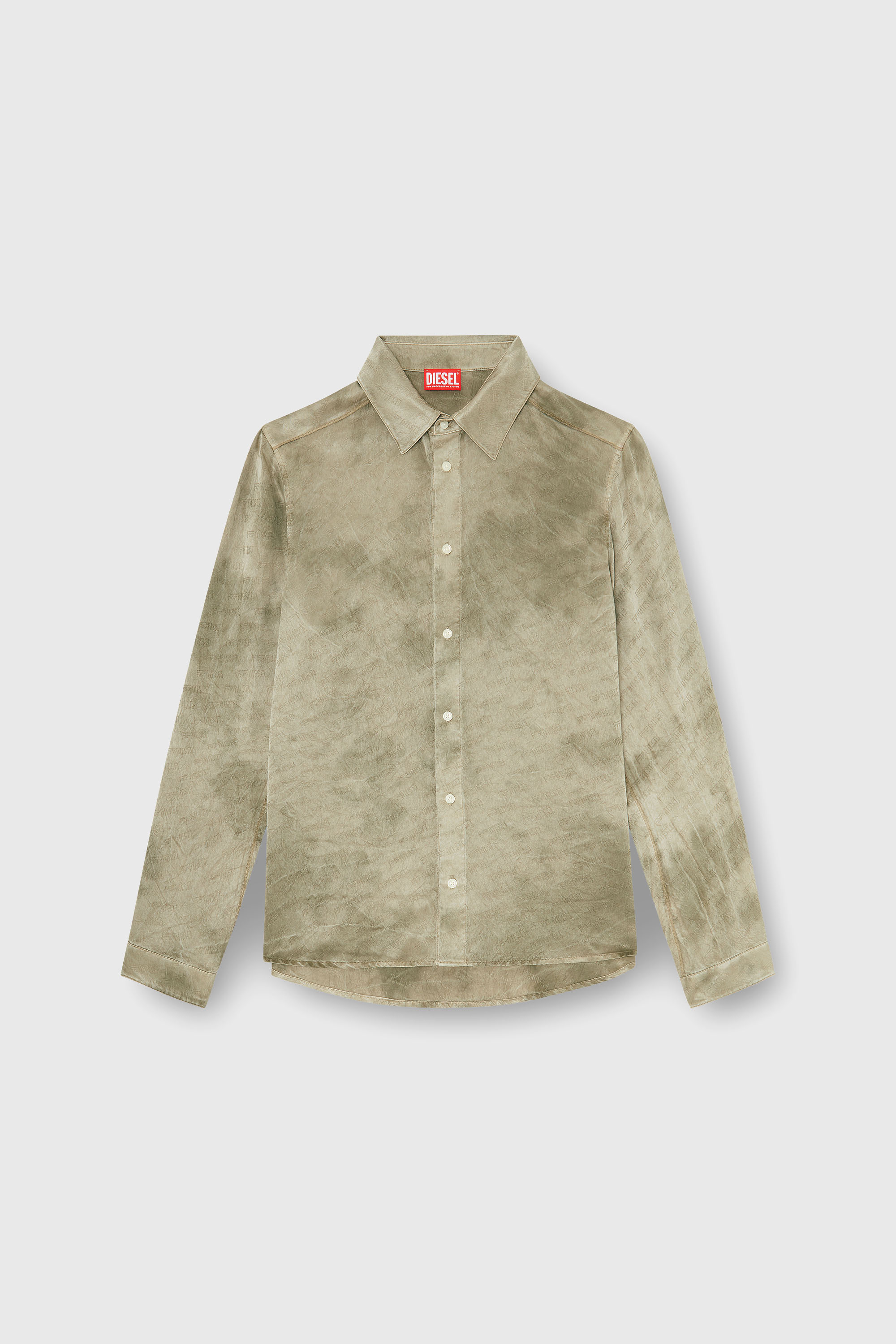 Diesel - S-KISSY-HNBW, Camicia in raso crinkle jacquard con logo Uomo in Marrone - 2