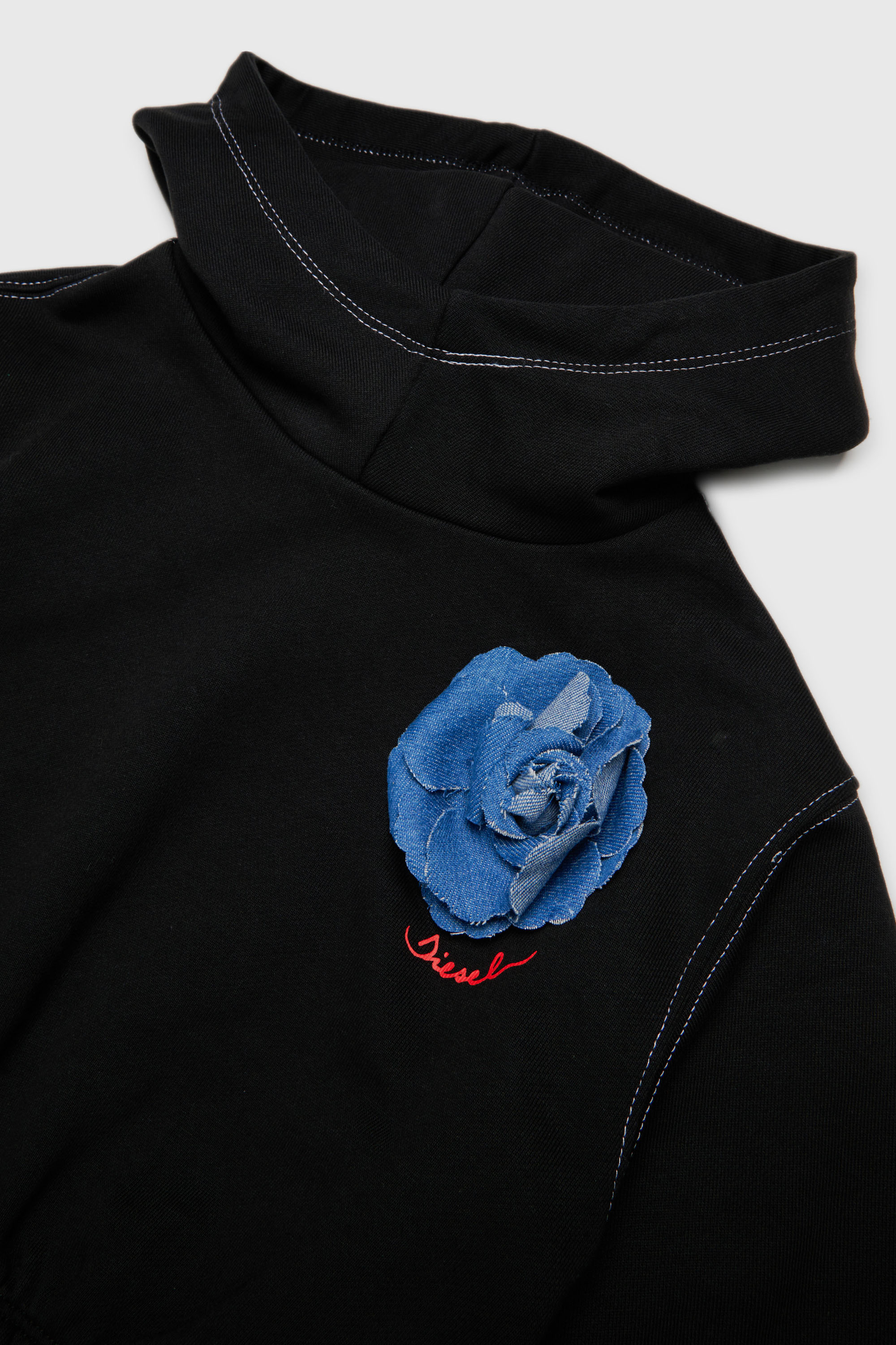 Diesel - SROSET, Damen Hoodie mit Denim-Rosenapplikation in Schwarz - 3