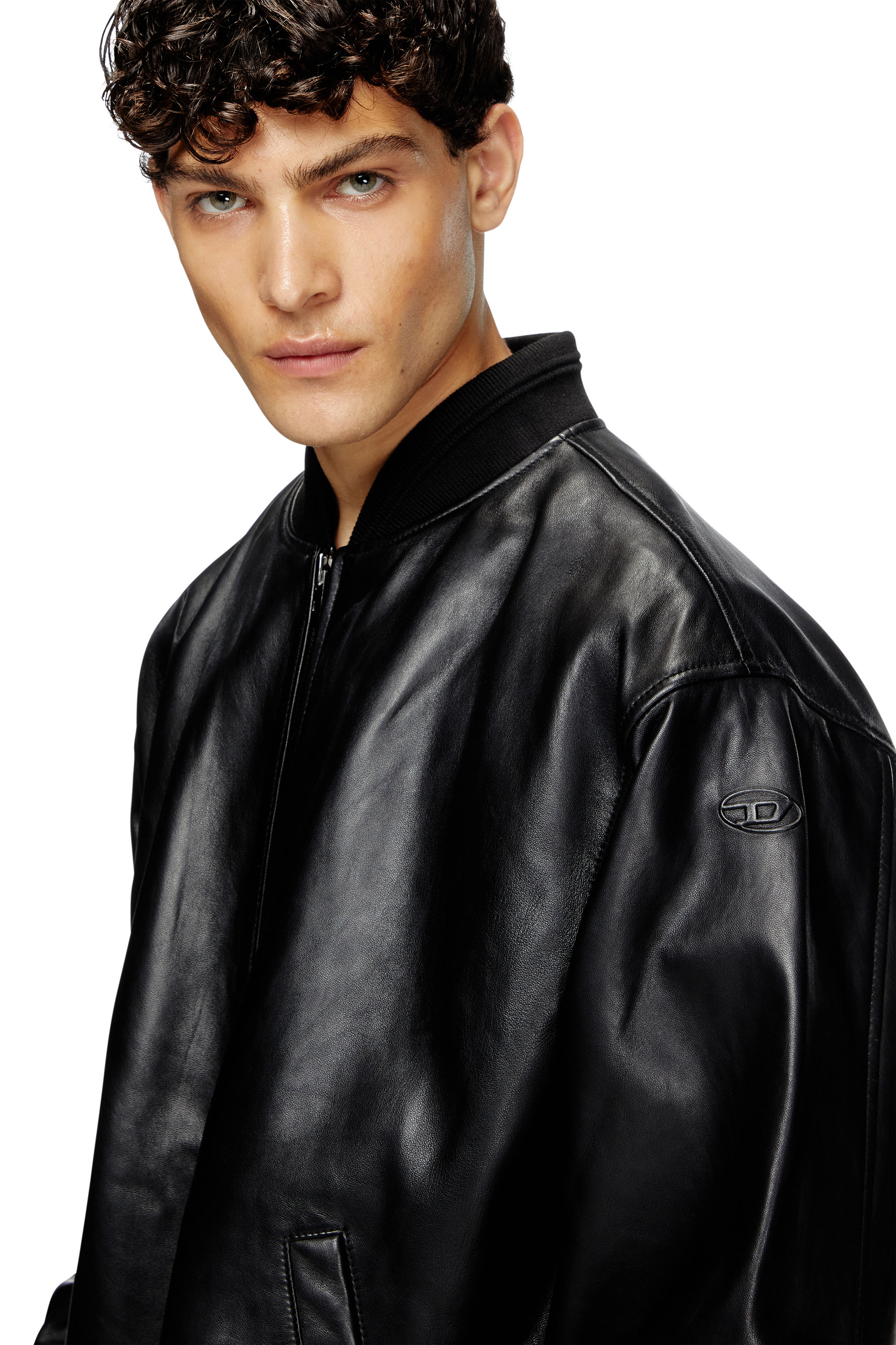 Diesel - L-KHAT, Veste bomber en cuir ciré Homme in Noir - 5