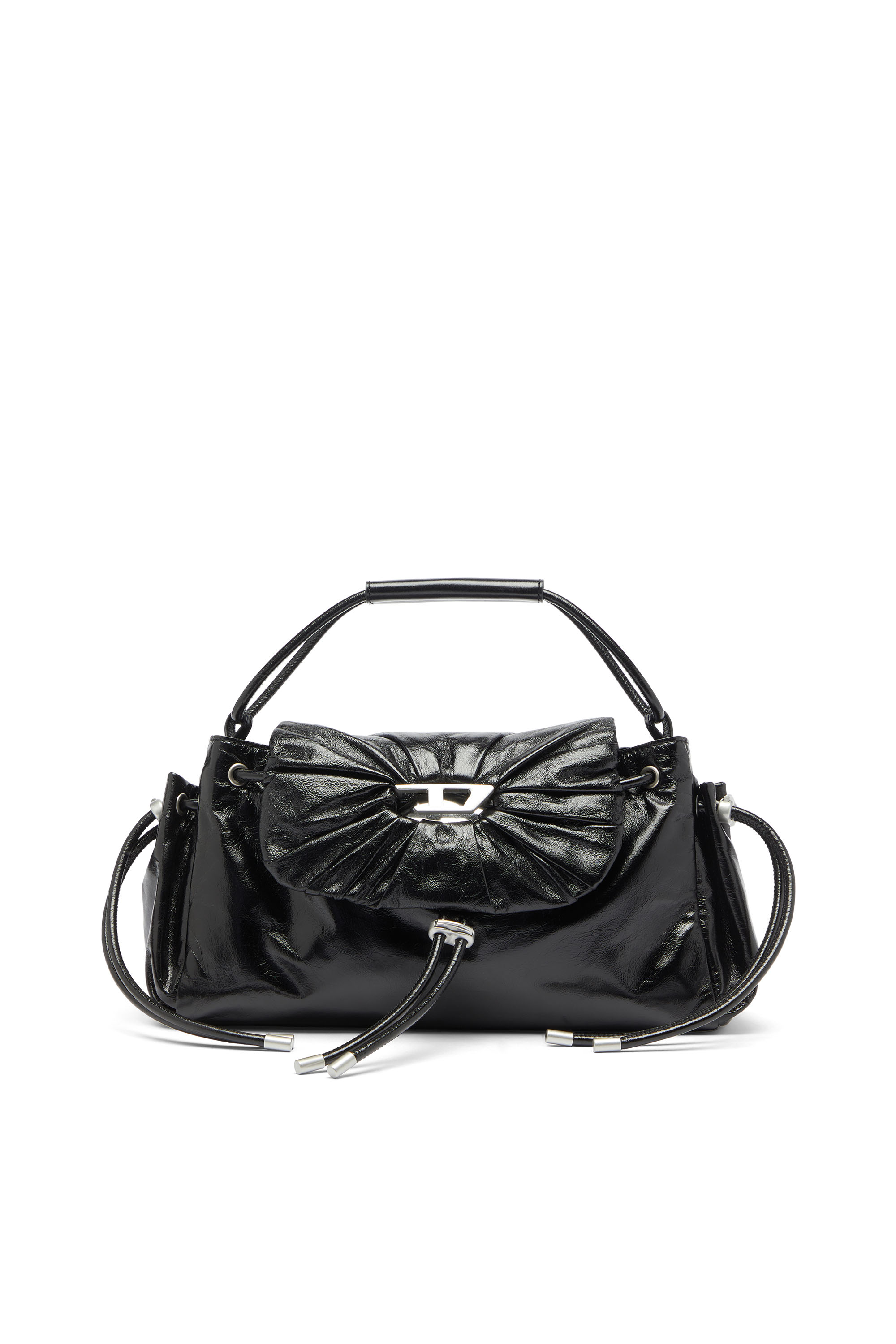 Diesel - SCRUNCH-D TOP HANDLE, Scrunch-D - Sac &agrave; poign&eacute;e en cuir brillant froiss&eacute; Femme in Noir - 1