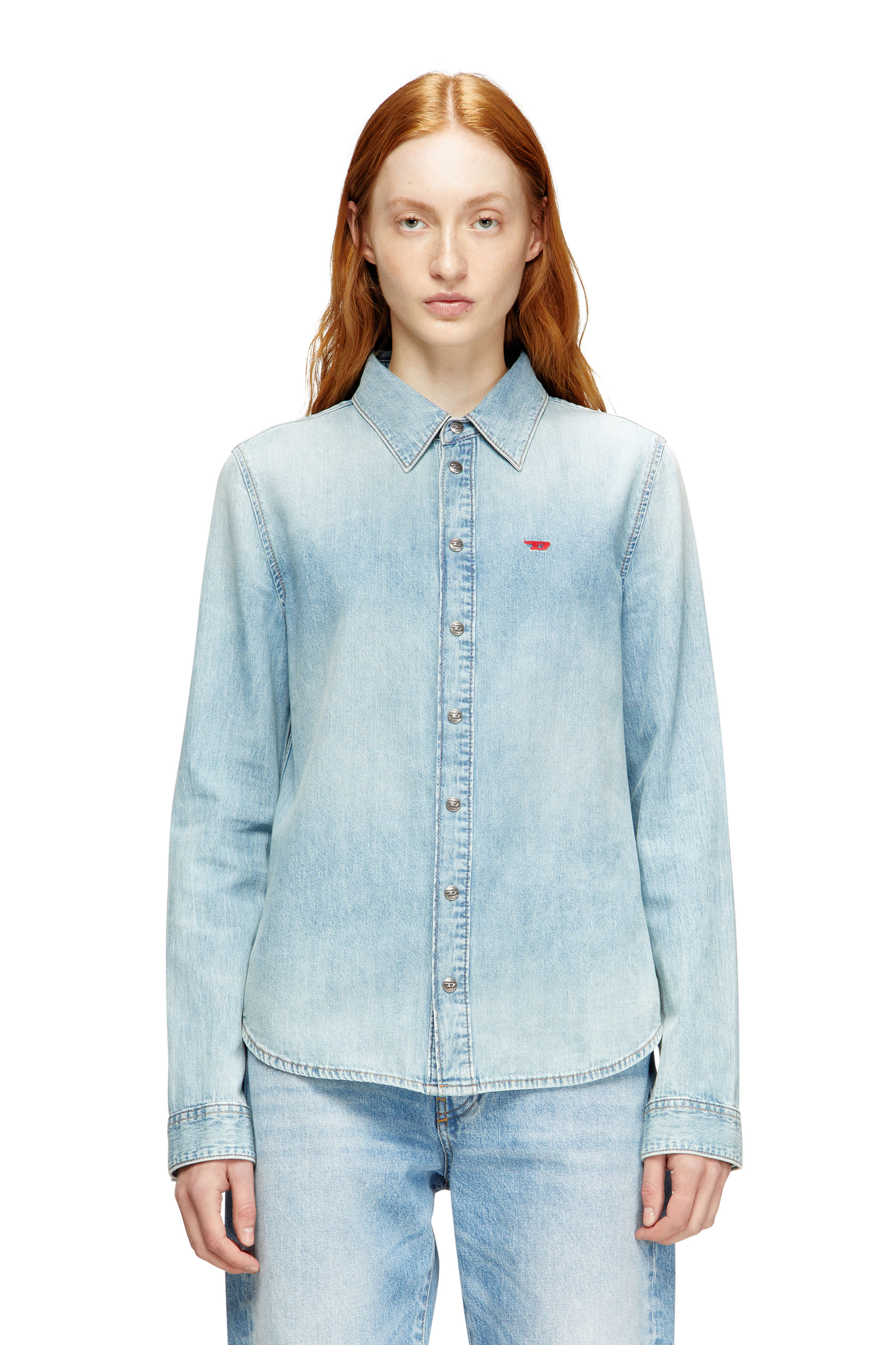 Diesel - DE-EAZY, Damen Jeanshemd mit gesticktem Logo in Hellblau - 1