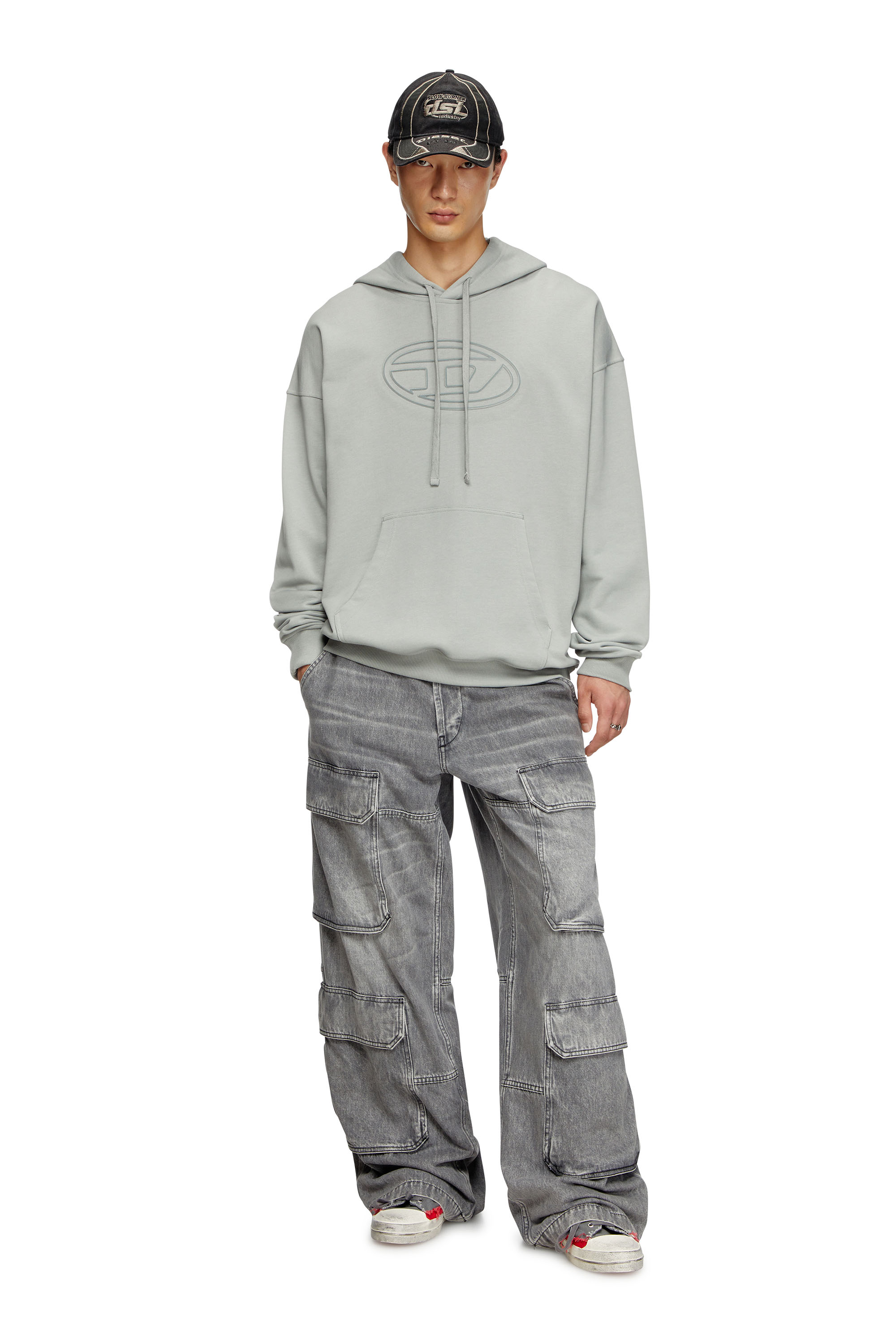 Diesel - S-UMMER-BIGOVAL, Hoodie con logo Oval D in rilievo Uomo in Grigio - 2