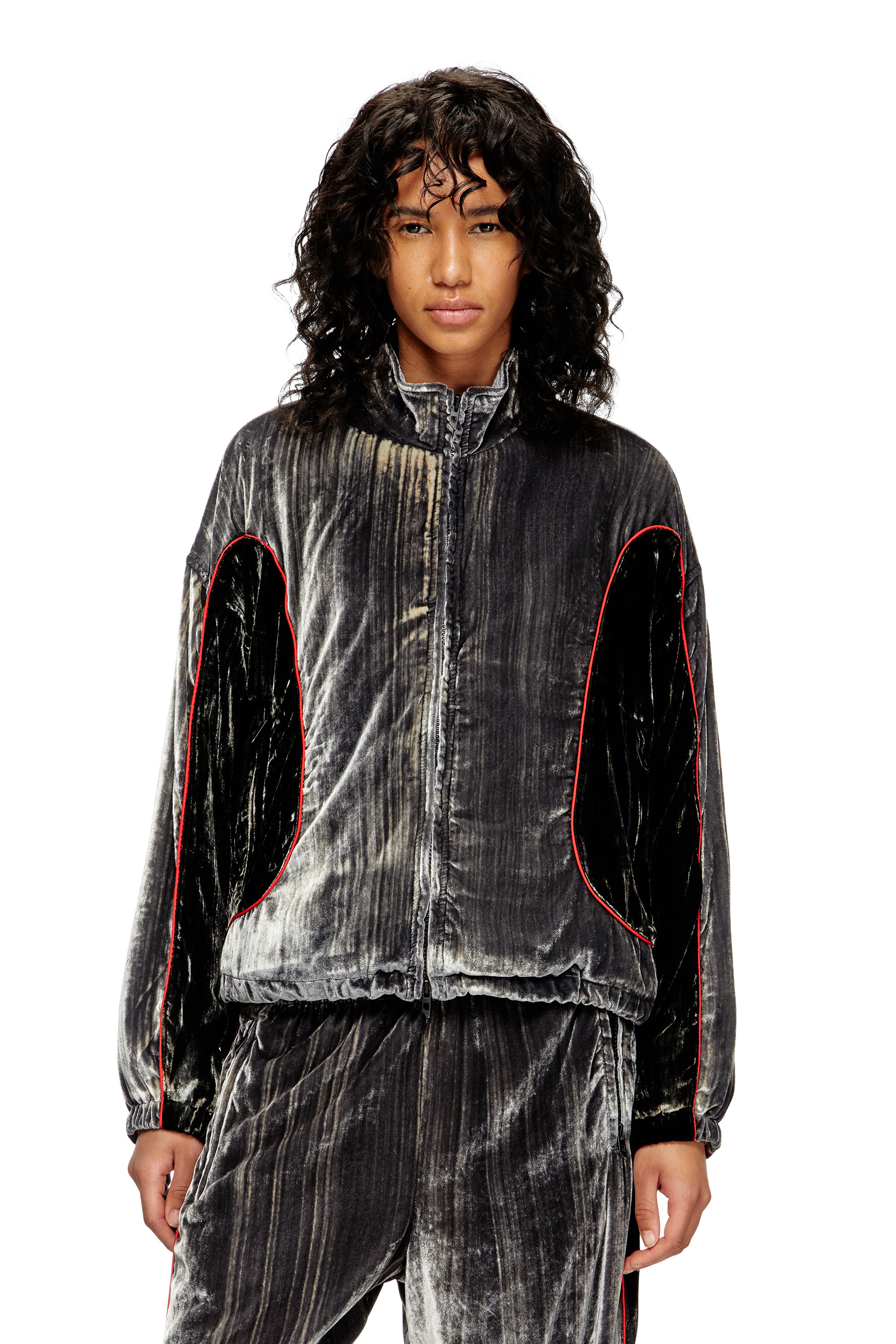 Diesel - G-RIFFIN, Giacca sportiva in velluto di seta distressed Donna in Grigio - 1