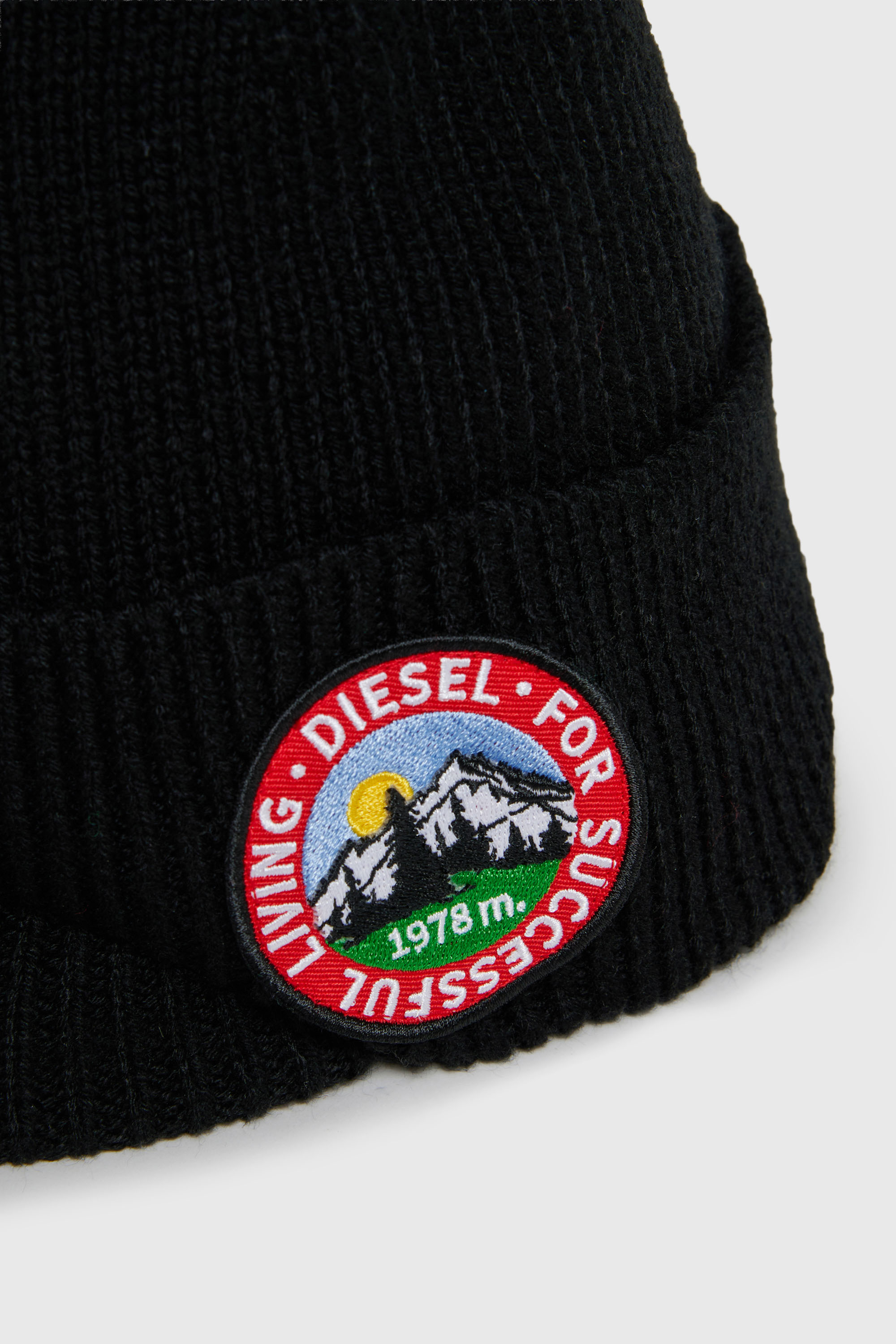 Diesel - FMONTI, Bonnet &agrave; visi&egrave;re en maille de laine c&ocirc;tel&eacute;e Mixte in Noir - 3