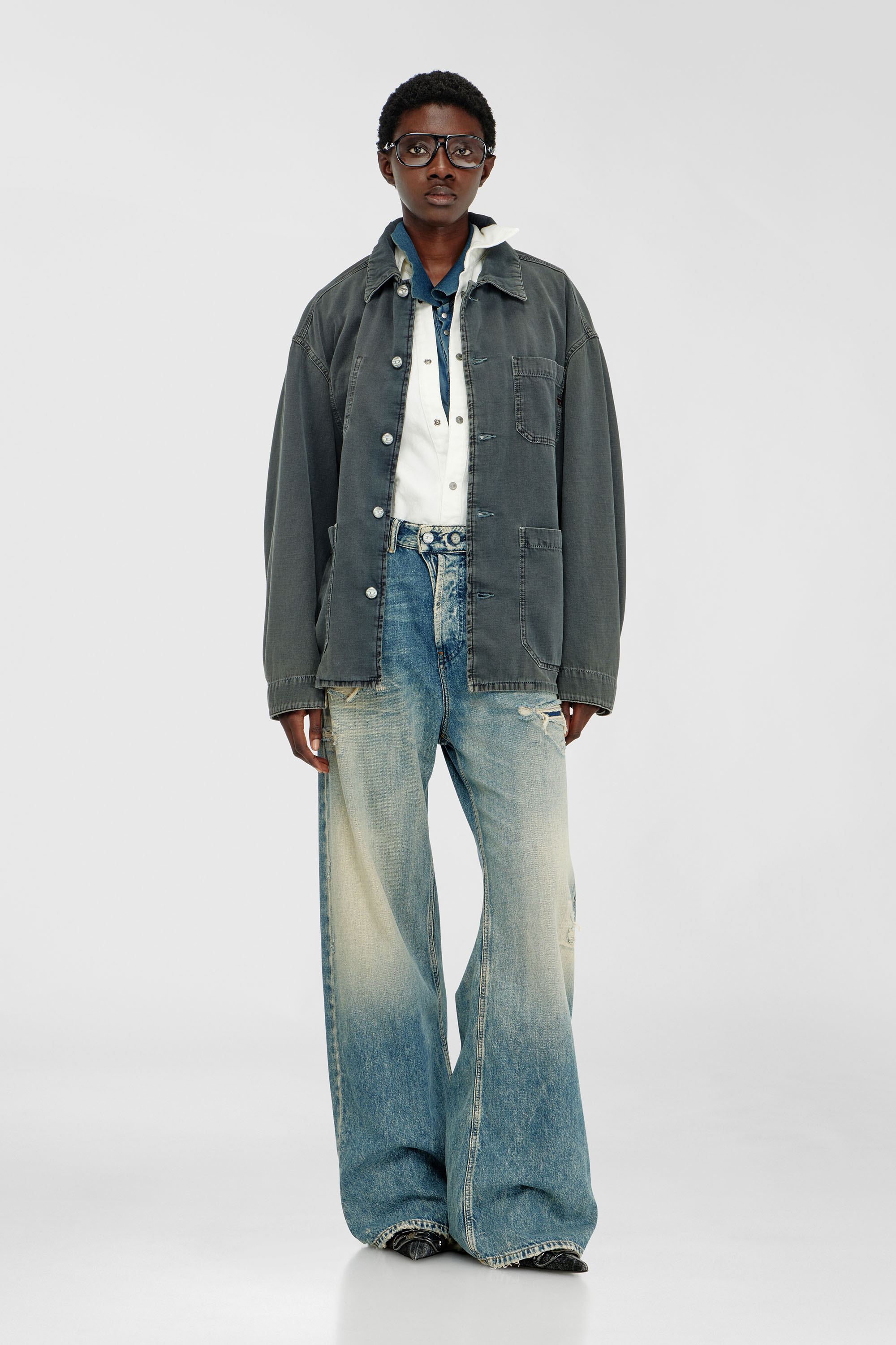Diesel - D-STACK-U, Veste style utility en denim color&eacute; Mixte in Gris - 2