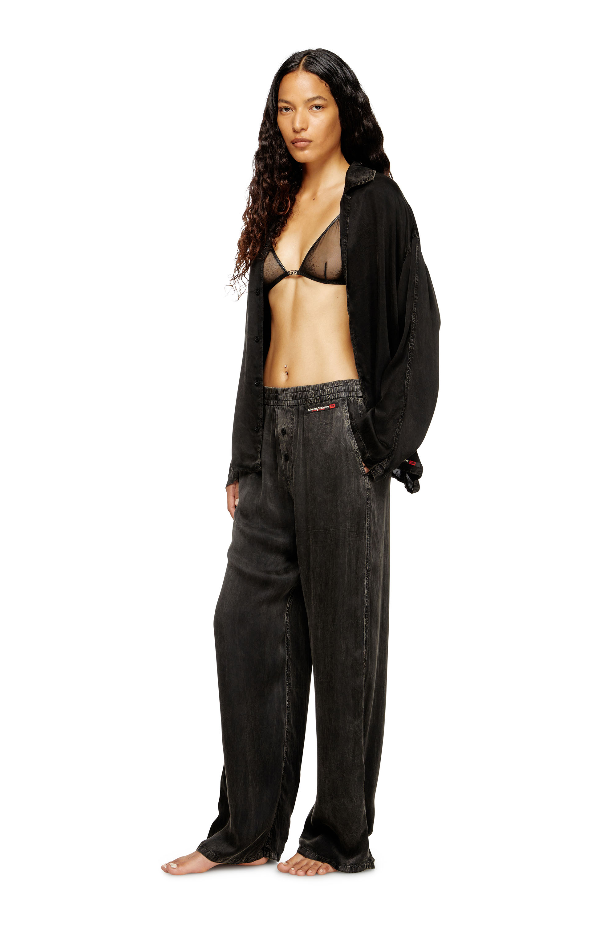 Diesel - SET-KEITH-DNM, Pigiama fluido effetto denim Unisex in Nero - 2