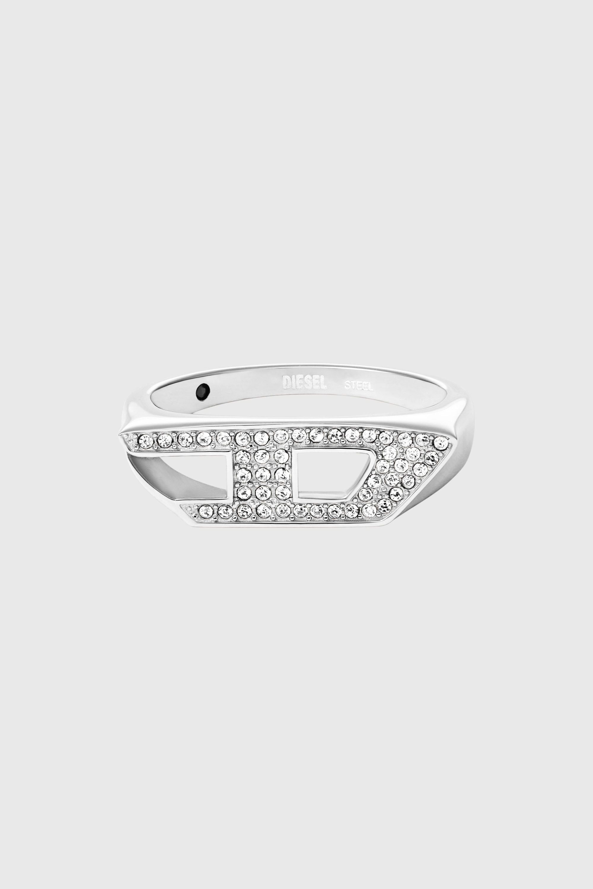 Diesel - DX1629040 JEWELLERY, Anello chevalier in acciaio con dettagli luminosi Unisex in Argento - 2