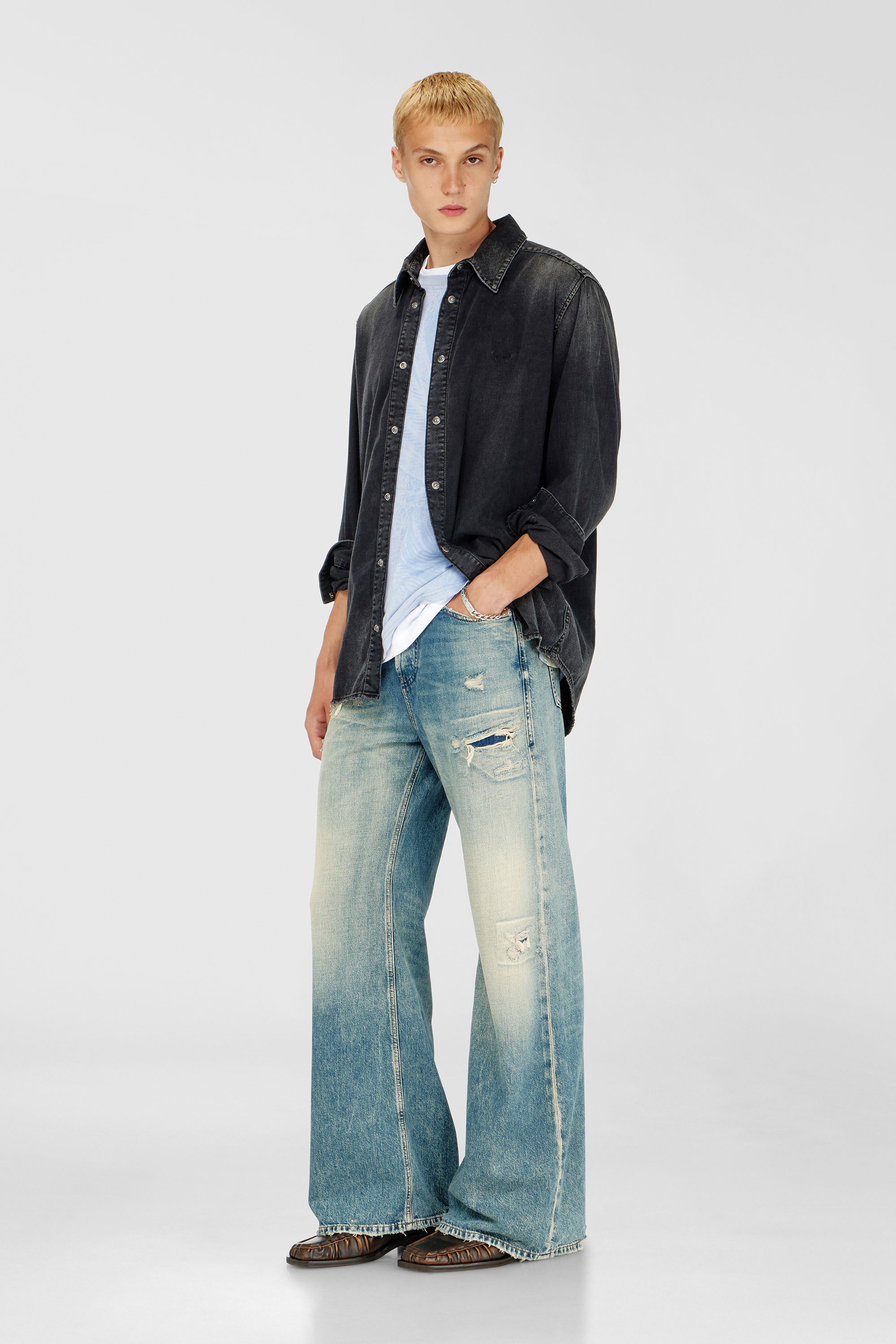 Diesel - D-SIMPLY, Herren Lang&auml;rmeliges Denimhemd in Schwarz - 1