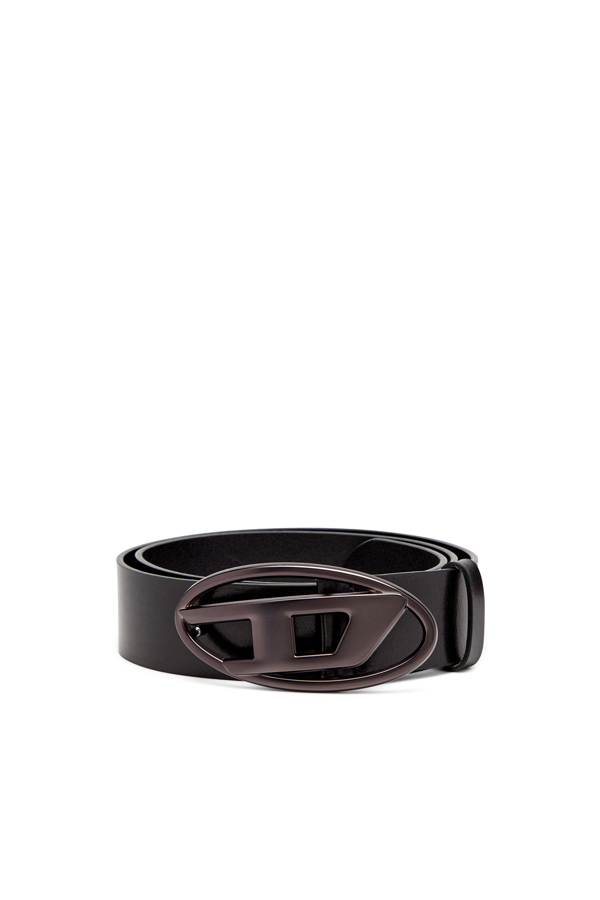 Diesel - B-1DR, Ceinture en cuir avec boucle Oval D métallisée Mixte in Noir - 1