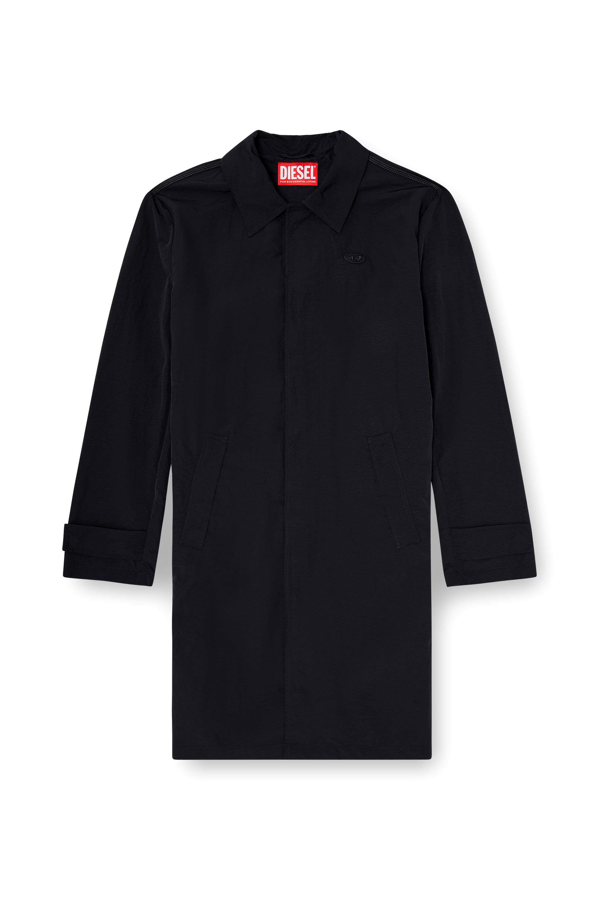 Diesel - J-BURHAT, Manteau en nylon &agrave; finition froiss&eacute;e brillante Homme in Noir - 3