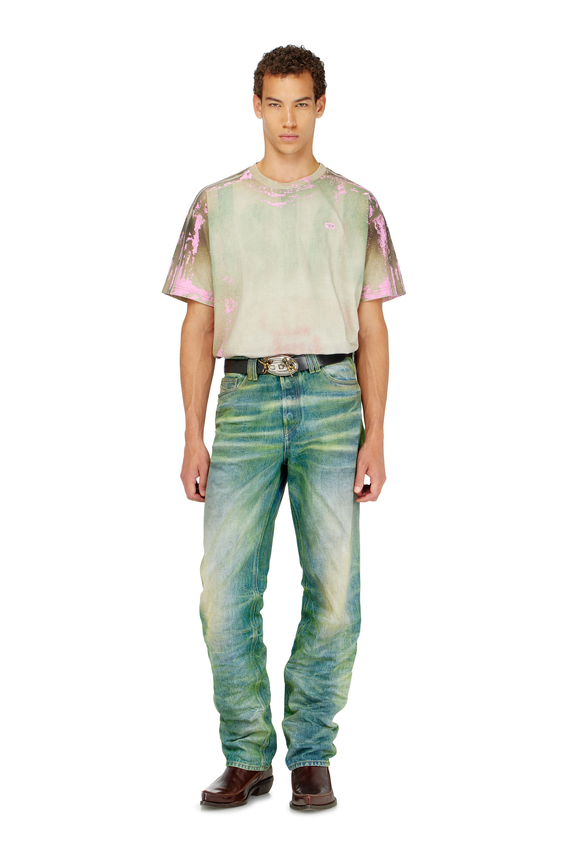 Diesel - T-FILMY-SHO, Man's T-shirt in cracked leather-effect jersey in null - 1