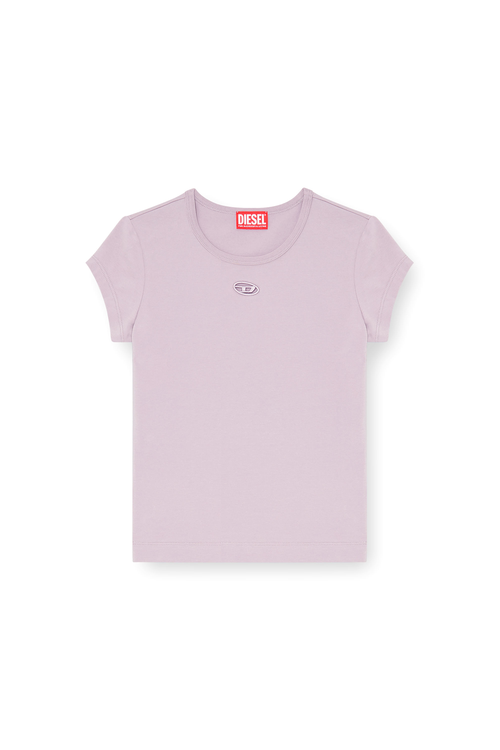 Diesel - T-ANGIE-OD, Damen T-Shirt mit ausgeschnittenem, besticktem Logo in Lila - 3