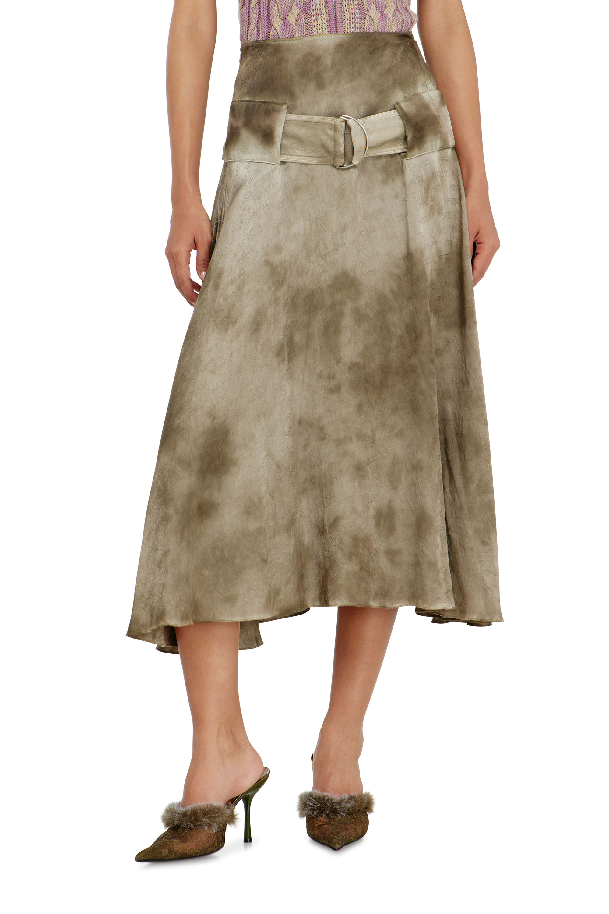 Diesel - O-DYLE, Gonna midi con cintura in raso jacquard logo Donna in ToBeDefined - 3