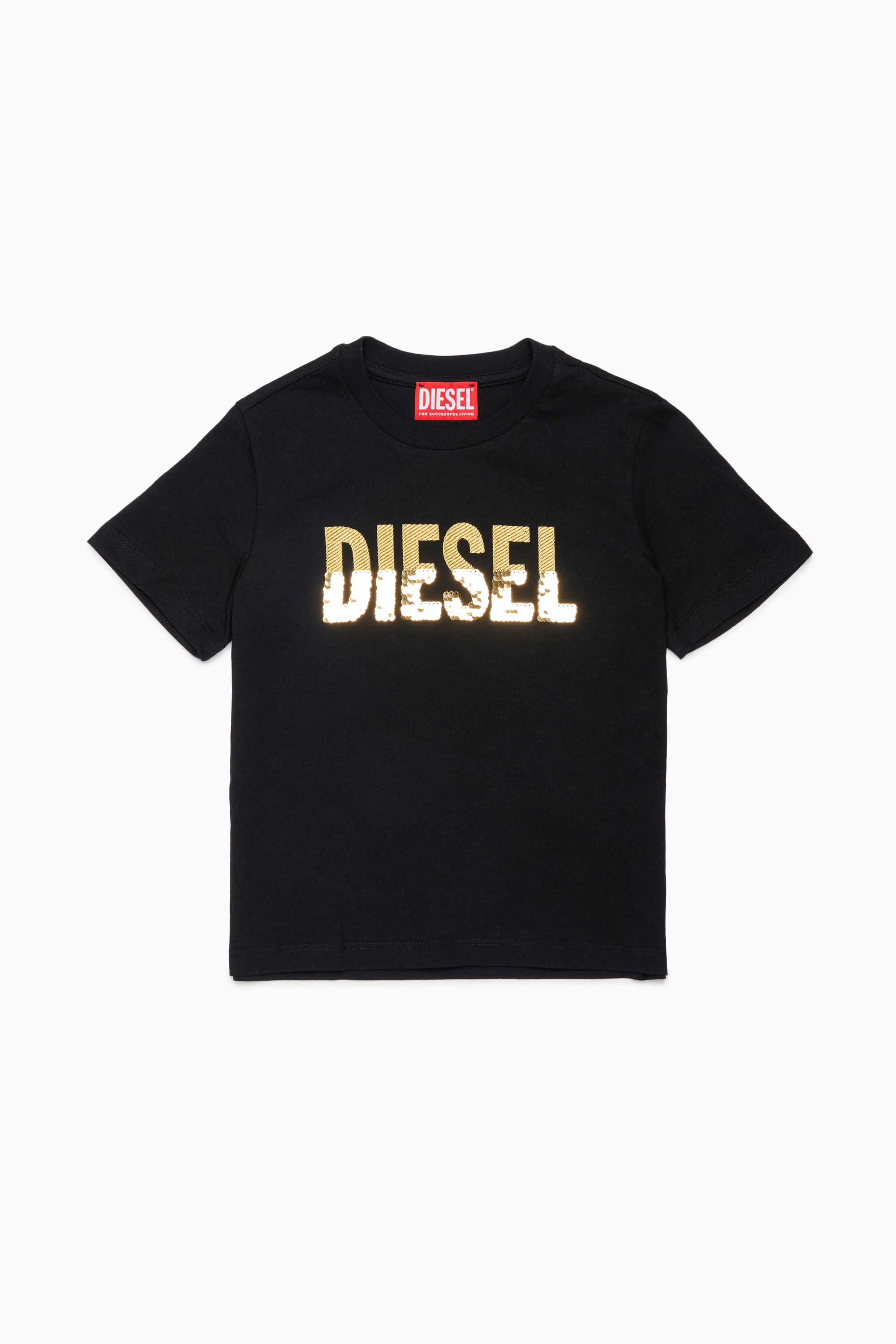 Diesel - TPALLY, Damen Baumwoll-T-Shirt mit Pailletten-Logo in Schwarz - 1