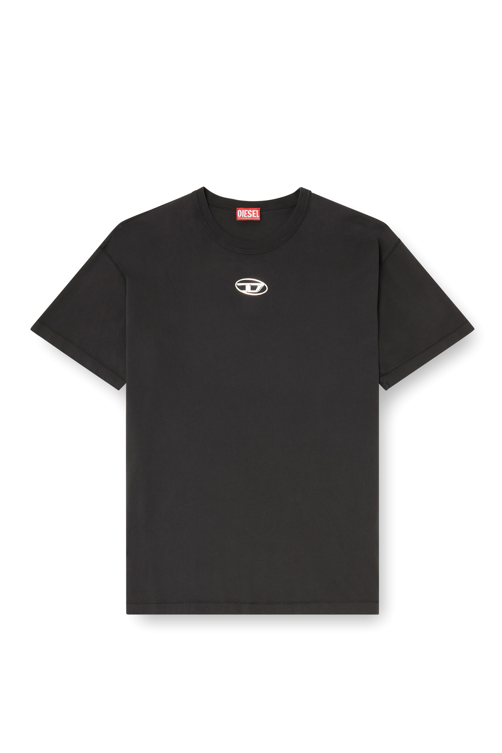 Diesel - T-NORM-IOD, T-shirt in cotone leggero con logo Oval D metallizzato Uomo in Nero - 2