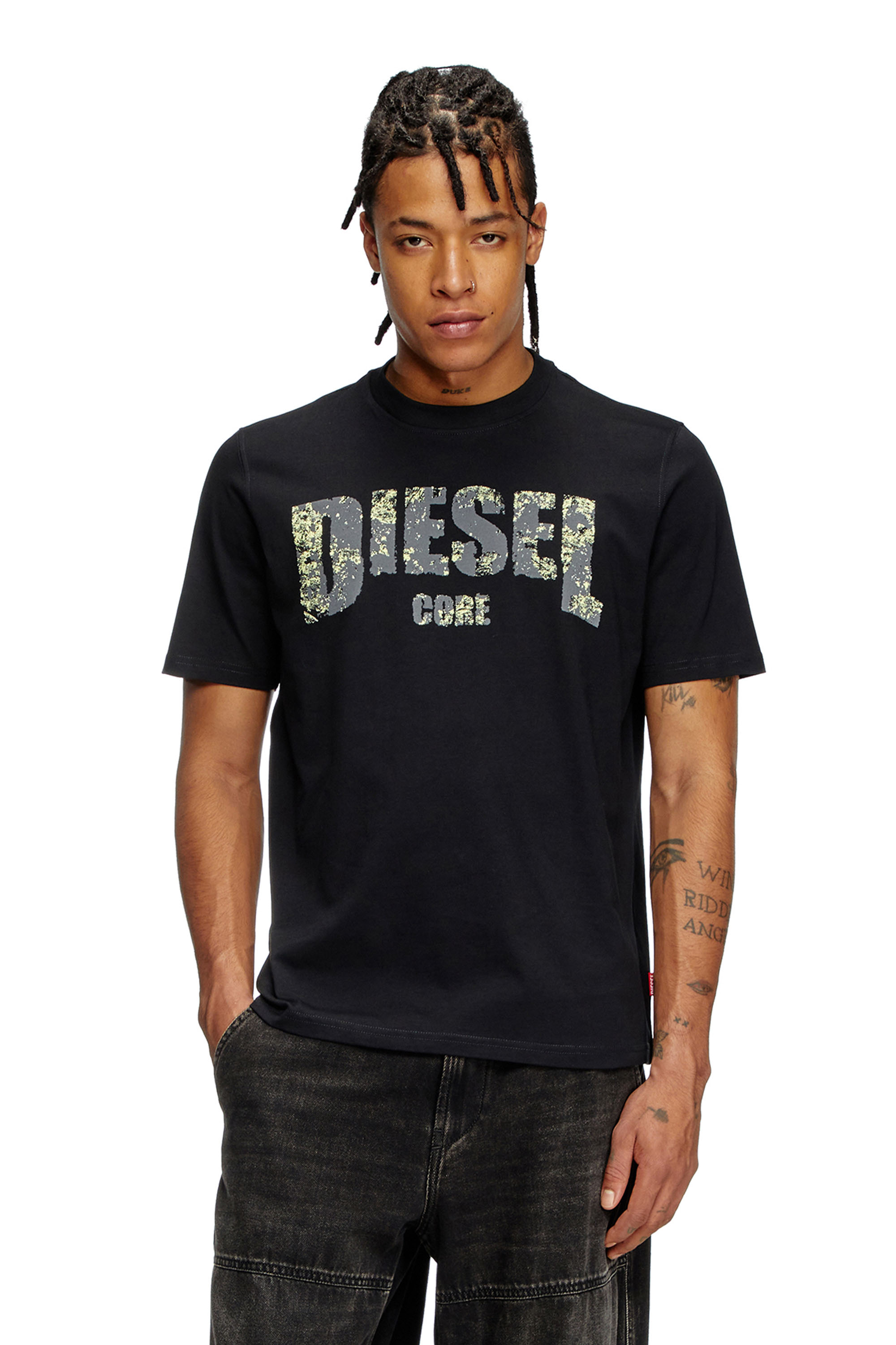 Diesel - T-ADJUST-R25, T-shirt con stampa Diesel Core Uomo in Nero - 1