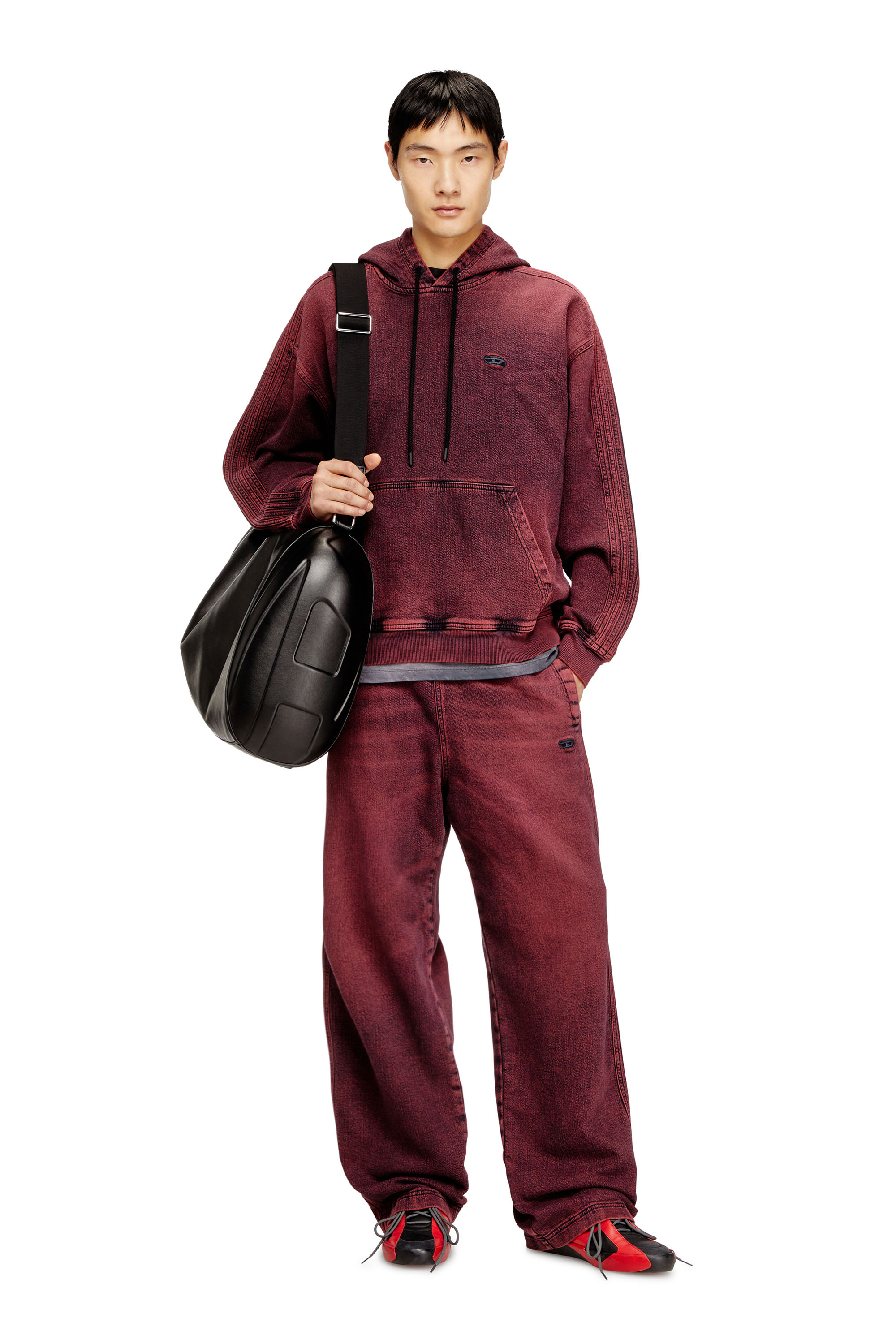 Diesel - D-UM-RIB-HORSE, Felpa in track denim con logo Uomo in Rosso - 1