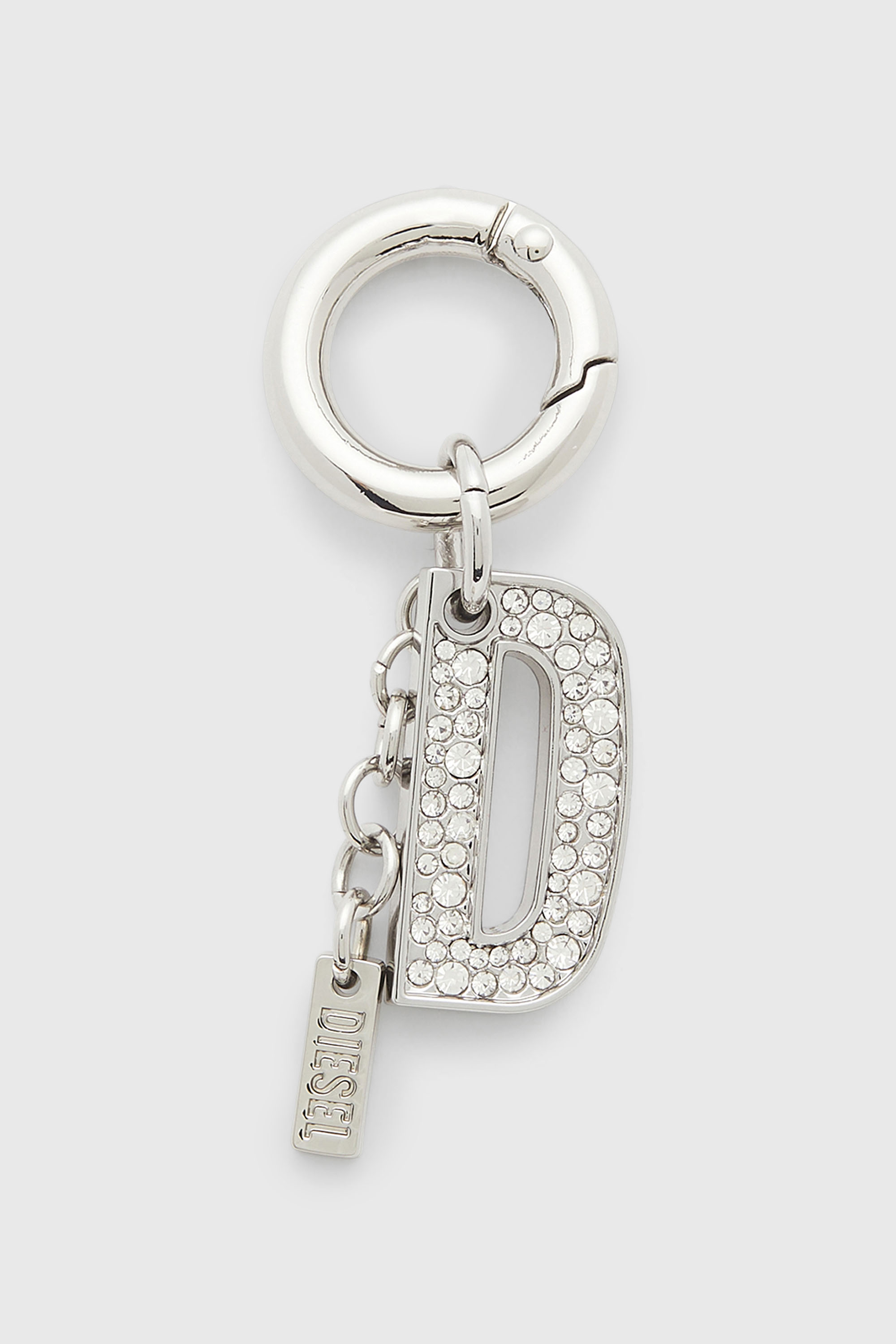 Diesel - CHARM-D, Portachiavi in metallo con charm cristallo D Donna in Argento - 1