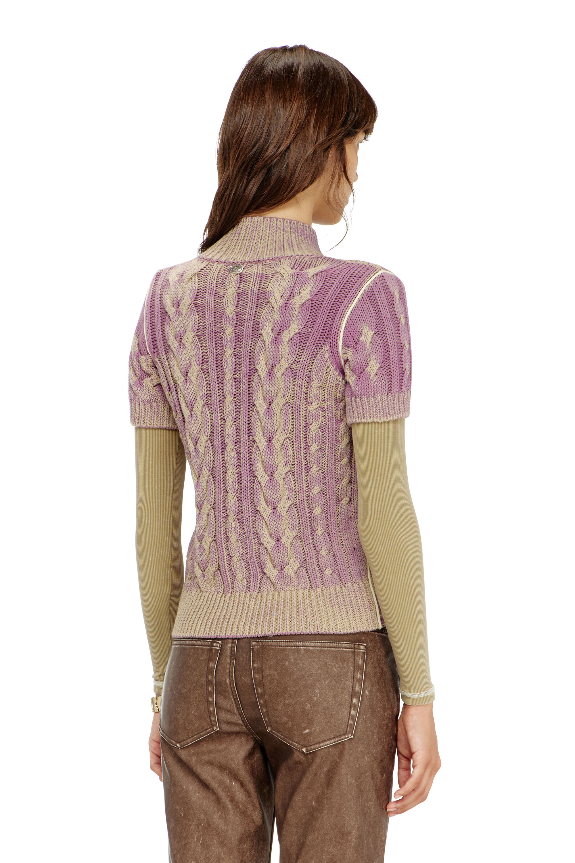 Diesel - M-ELANA, Cardigan &agrave; manches courtes zipp&eacute; en maille torsad&eacute;e Femme in Polychrome - 4