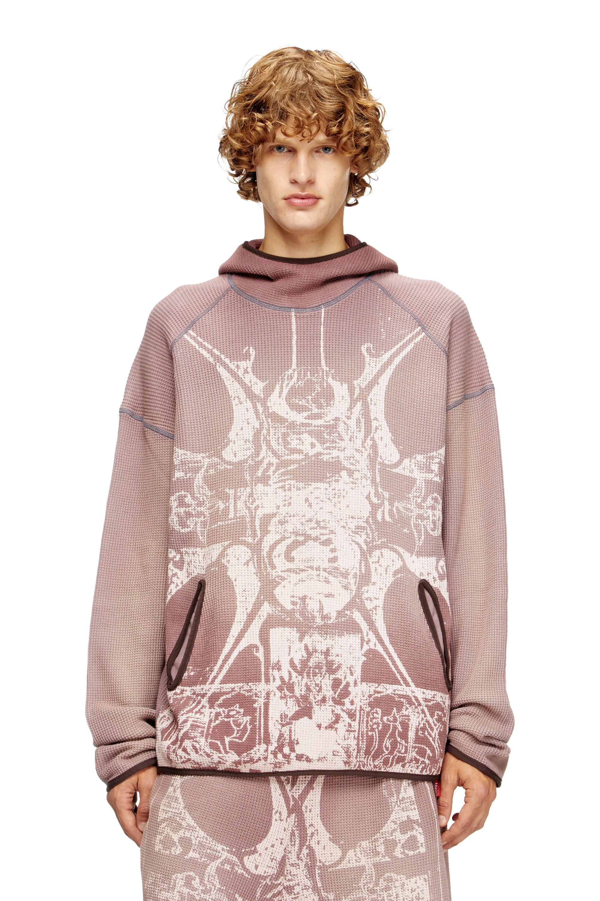 Diesel - S-WAF-HOOD-NEW, Herren Verblasster Waffel-Kapuzenpullover mit Grafik-Print in Violett - 3