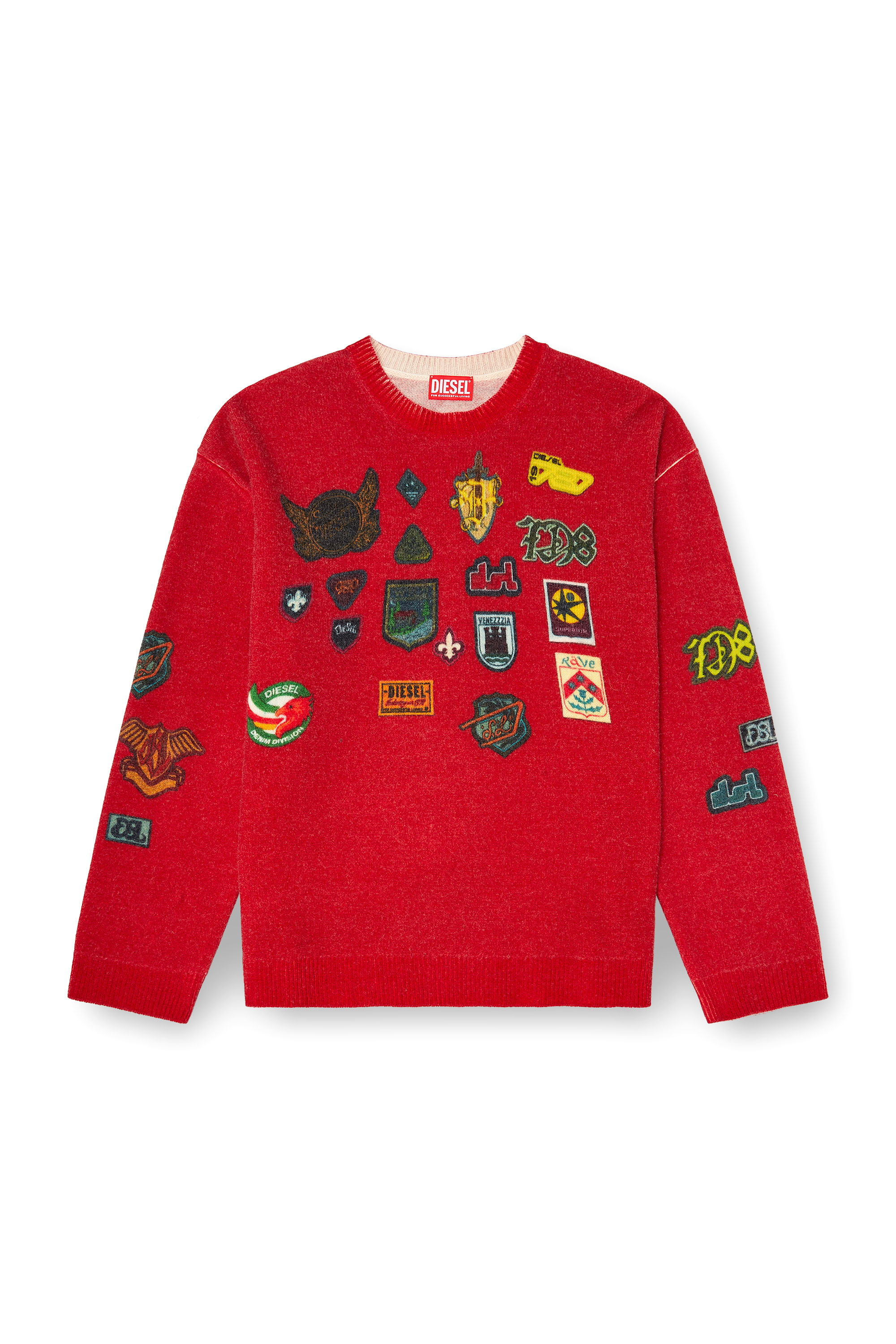 Diesel - K-PATCY, Pull en laine avec patchs imprim&eacute;s Homme in Rouge - 3