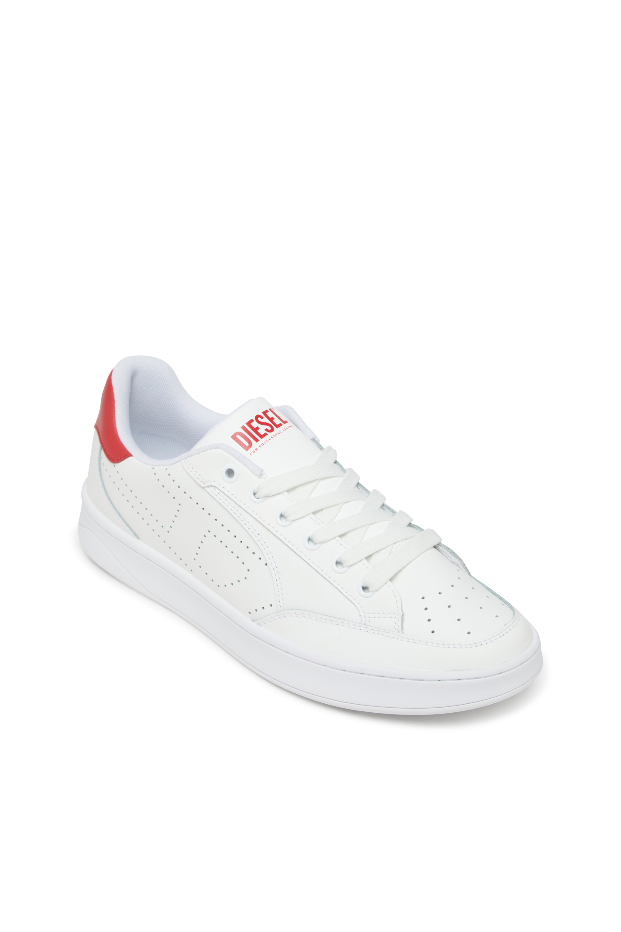 Diesel - S-DAKOTA LOW, Man's S-Dakota-Leather sneakers with perforated logo in White/Red - 6