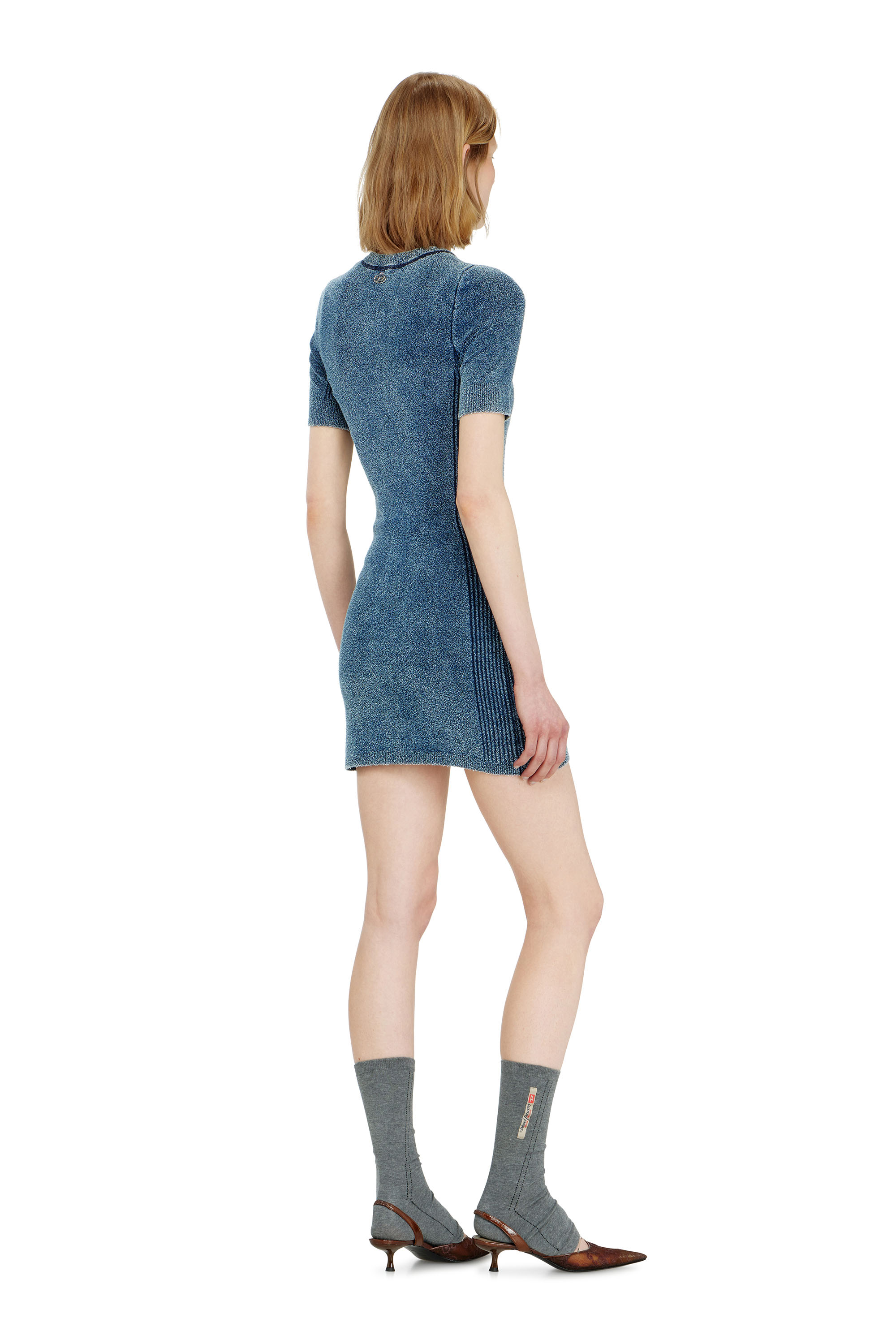 Diesel - M-ESTEE DRESS, Abito corto in maglia boucl&eacute; indigo Donna in ToBeDefined - 4