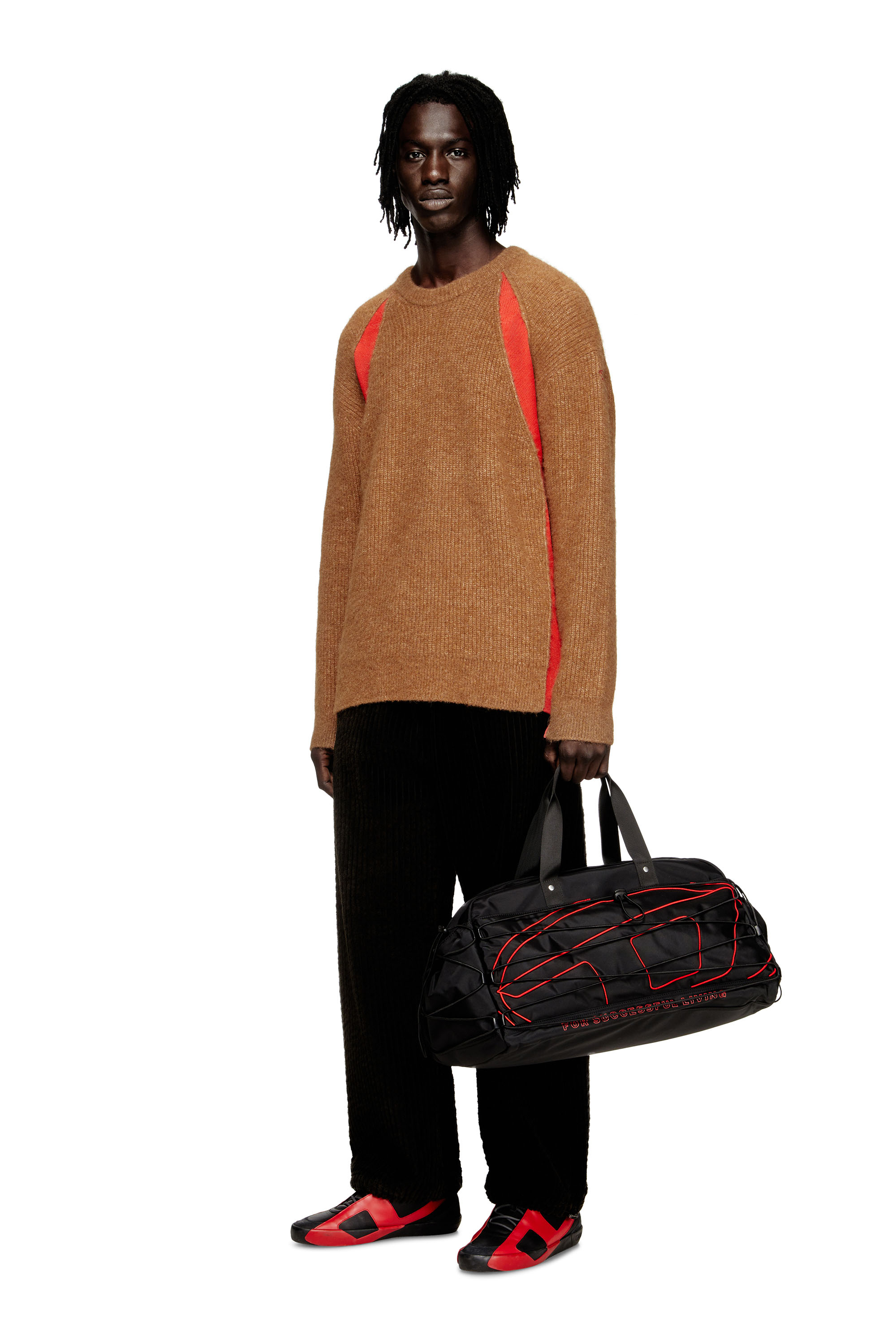 Diesel - K-LOLLO, Pull en mélange d'alpaga avec inserts contrastants Homme in Marron - 2