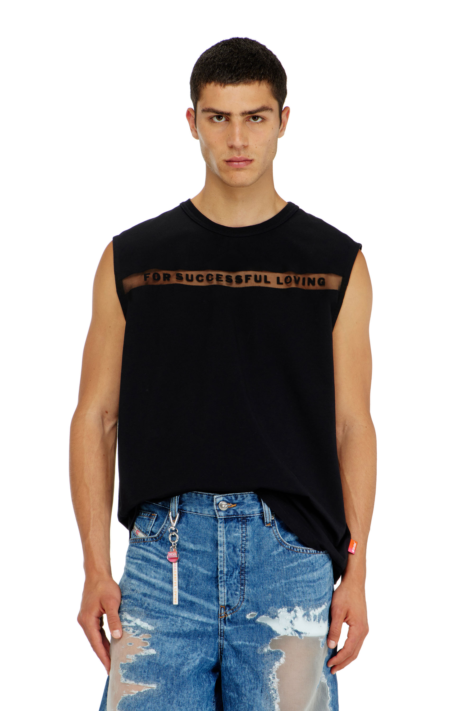 Diesel - PR-T-NORM-BISC-MATI-R, Canotta con logo For Successful Loving Unisex in Nero - 3