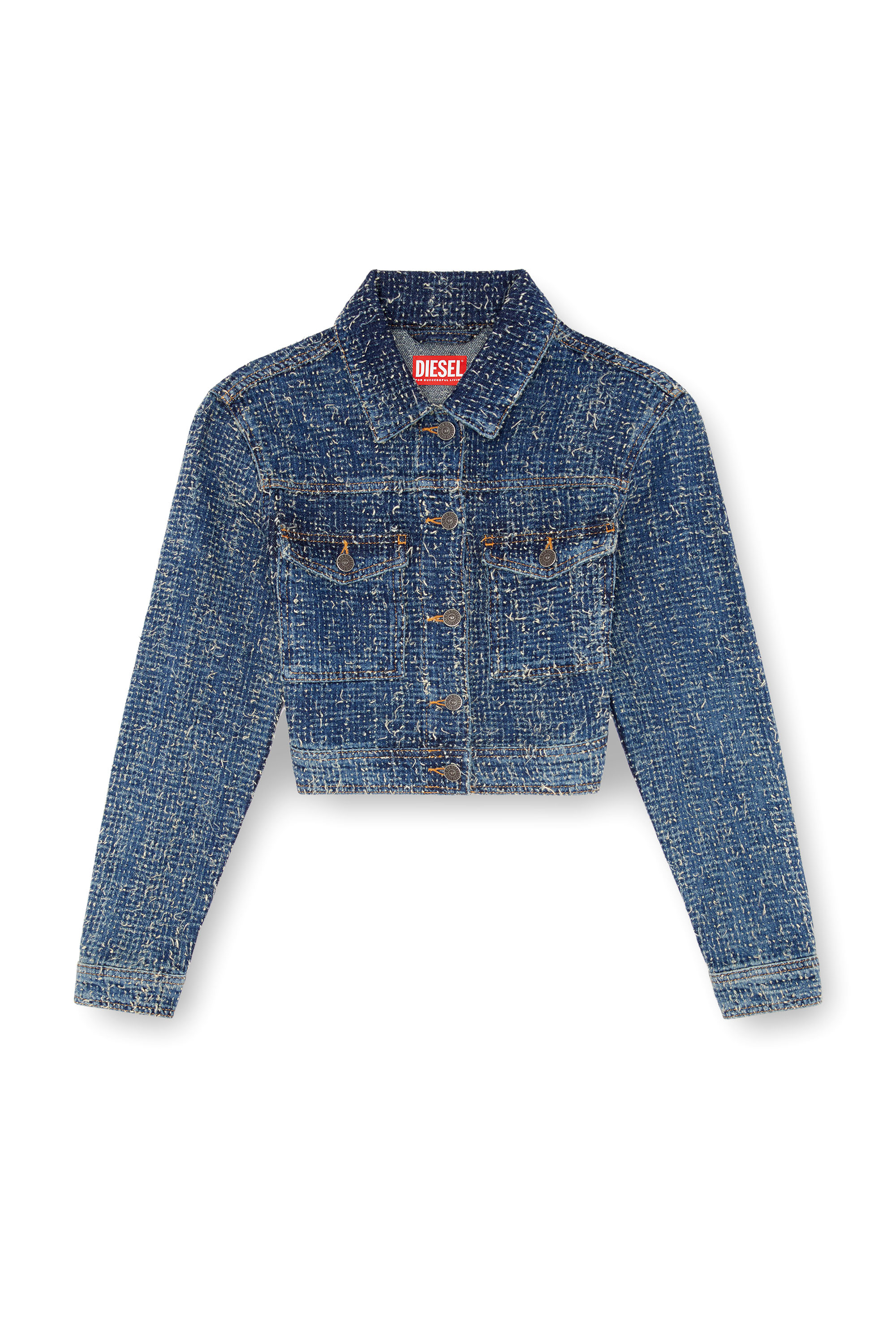 Diesel - DE-ATEL-S, Femme Veste crop en denim bouclé in Bleu - Image 3