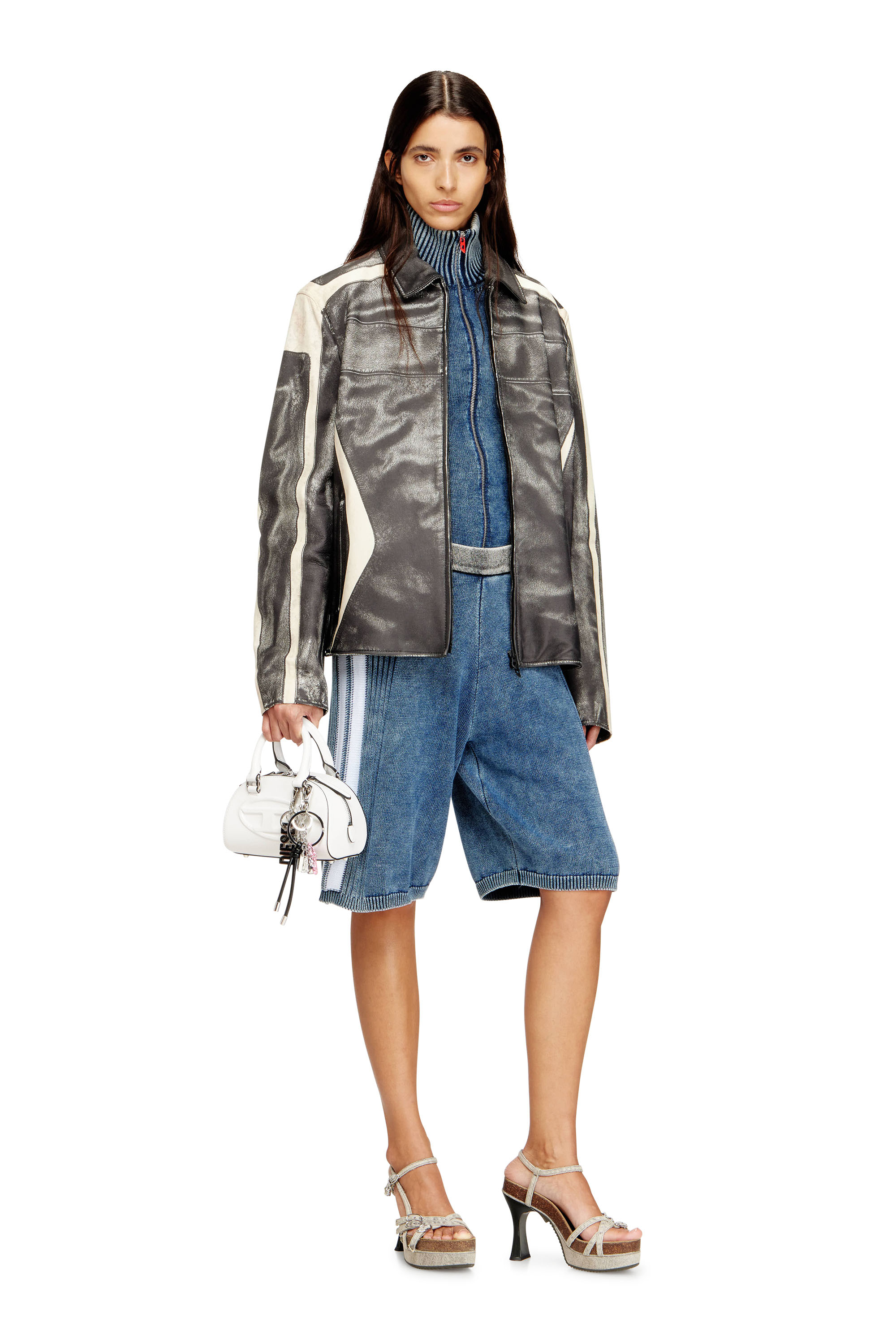 Diesel - M-ESTHER, Short in maglia con bande sportive Donna in Blu - 2