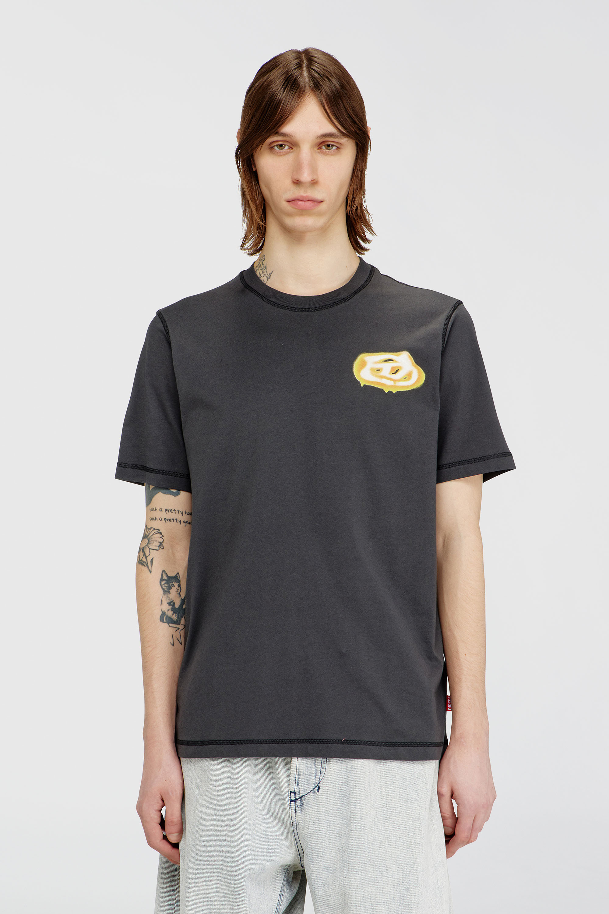 Diesel - T-ADJUST-V7, Herren T-Shirt mit Oval D-Logo in Dunkelgrau - 3