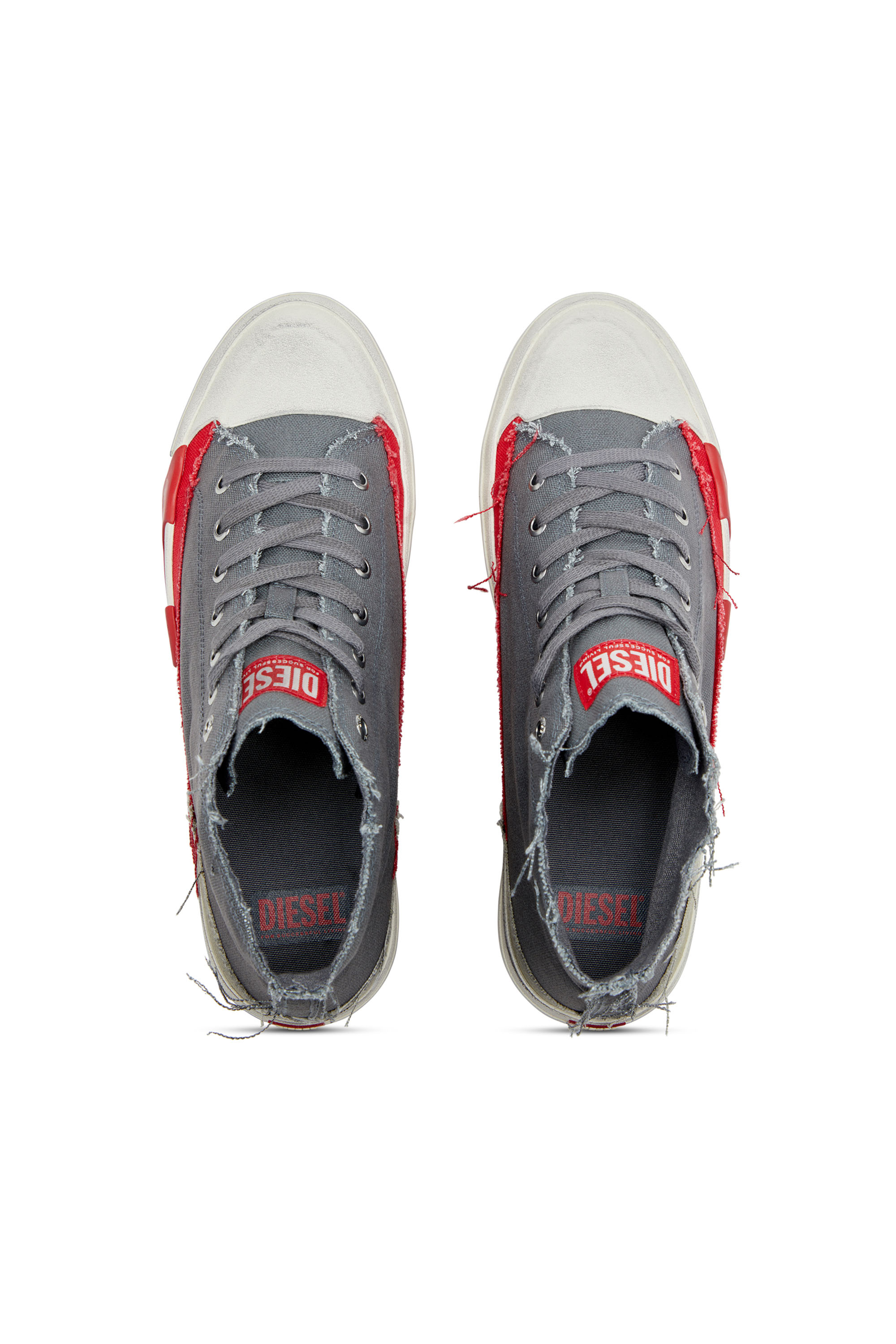 Diesel - S-D-VERSE MID, Herren S-D-Verse-High Top-Sneakers aus Canvas mit Schmutz-Effekt in Grau/Rot - 6