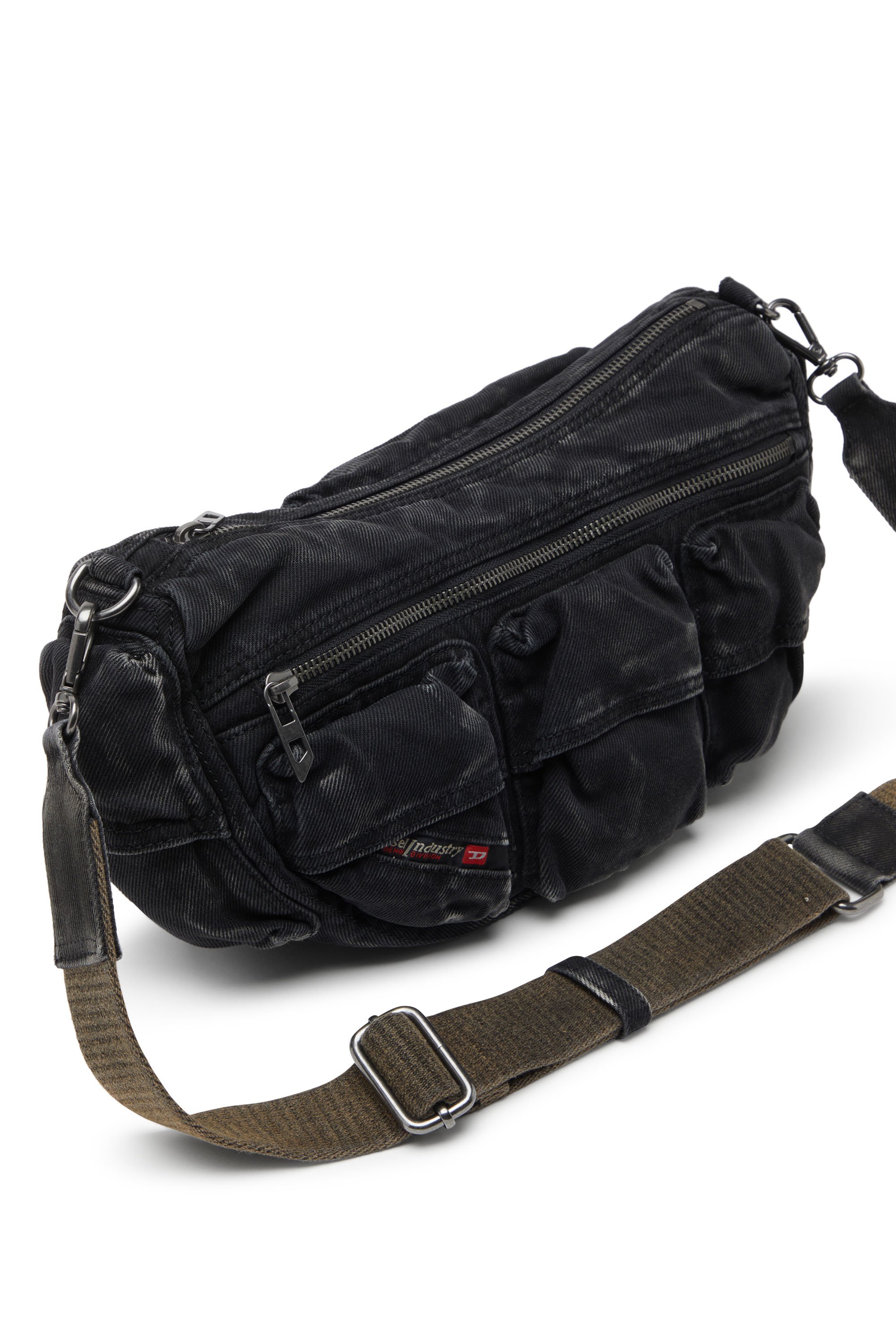 Diesel - MULTI-PKTS SHOULDER BAG X, Unisex Multi-Pkts-Multipocket-Tasche aus gewaschenem Denim in Schwarz - 4