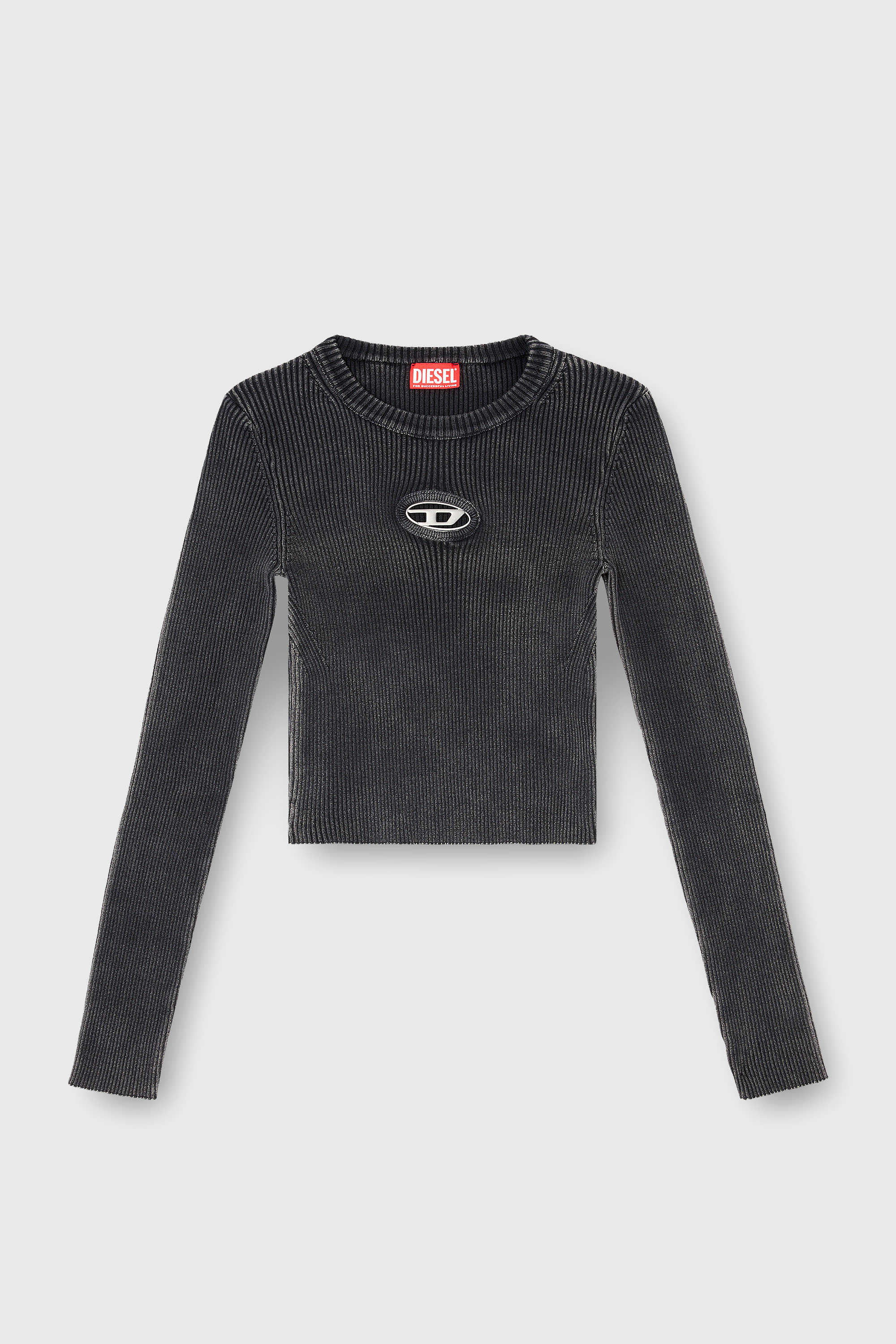 Diesel - M-ANCHOR-A, Maglia cropped con logo cut-out Donna in Nero - 2