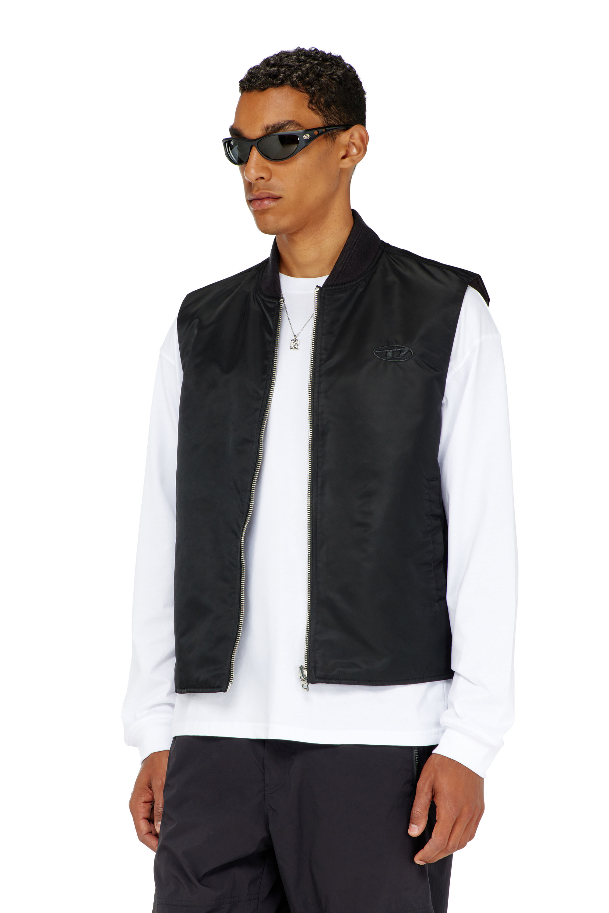 Diesel - W-TYPE-D1-SL, Herren Gepolsterte Satinweste mit Oval-D-Stickerei in Schwarz - 1