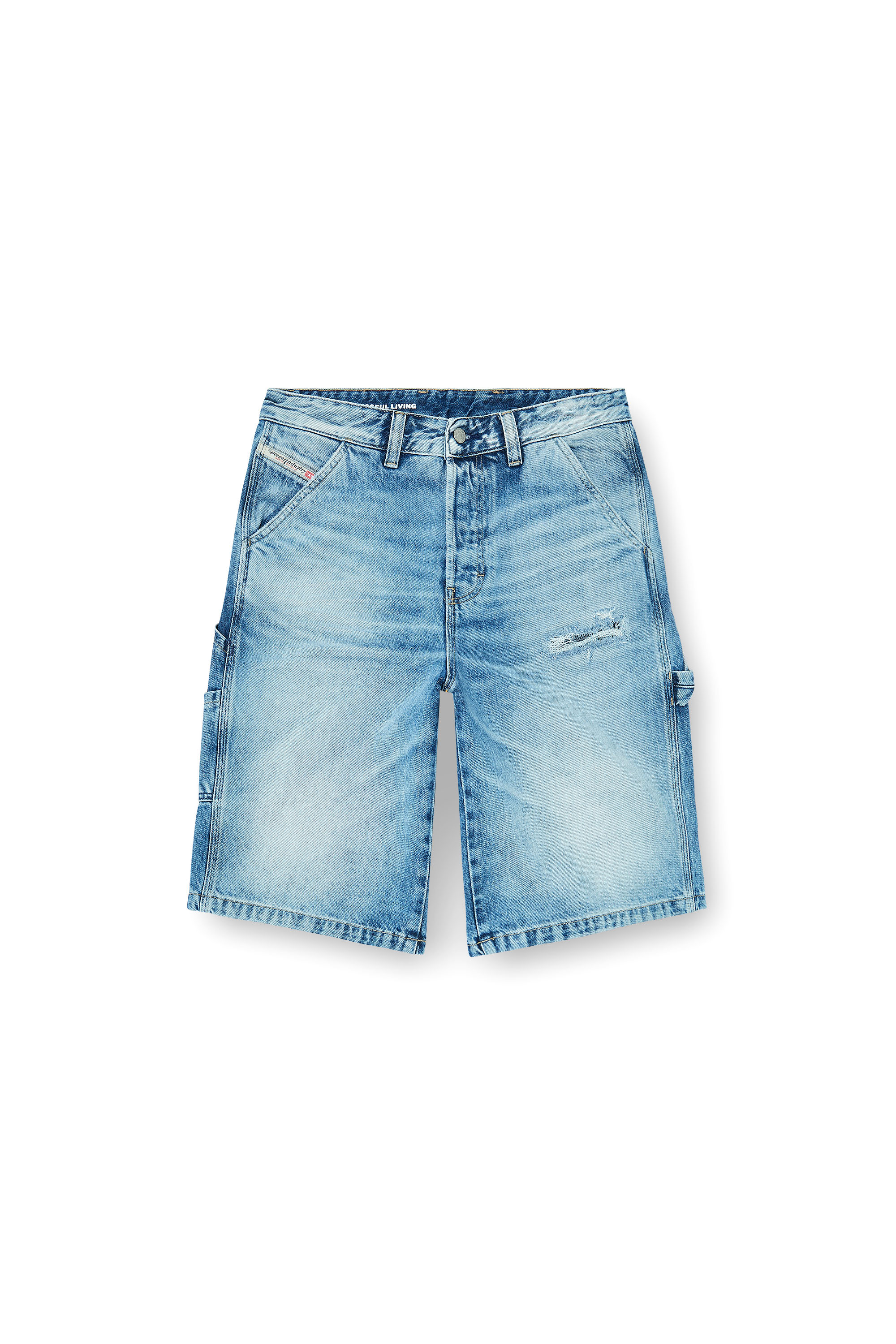 Diesel - D-LIVERY-W-SHORT, Shorts relaxed in denim fluido con rotture Uomo in Blu - 3