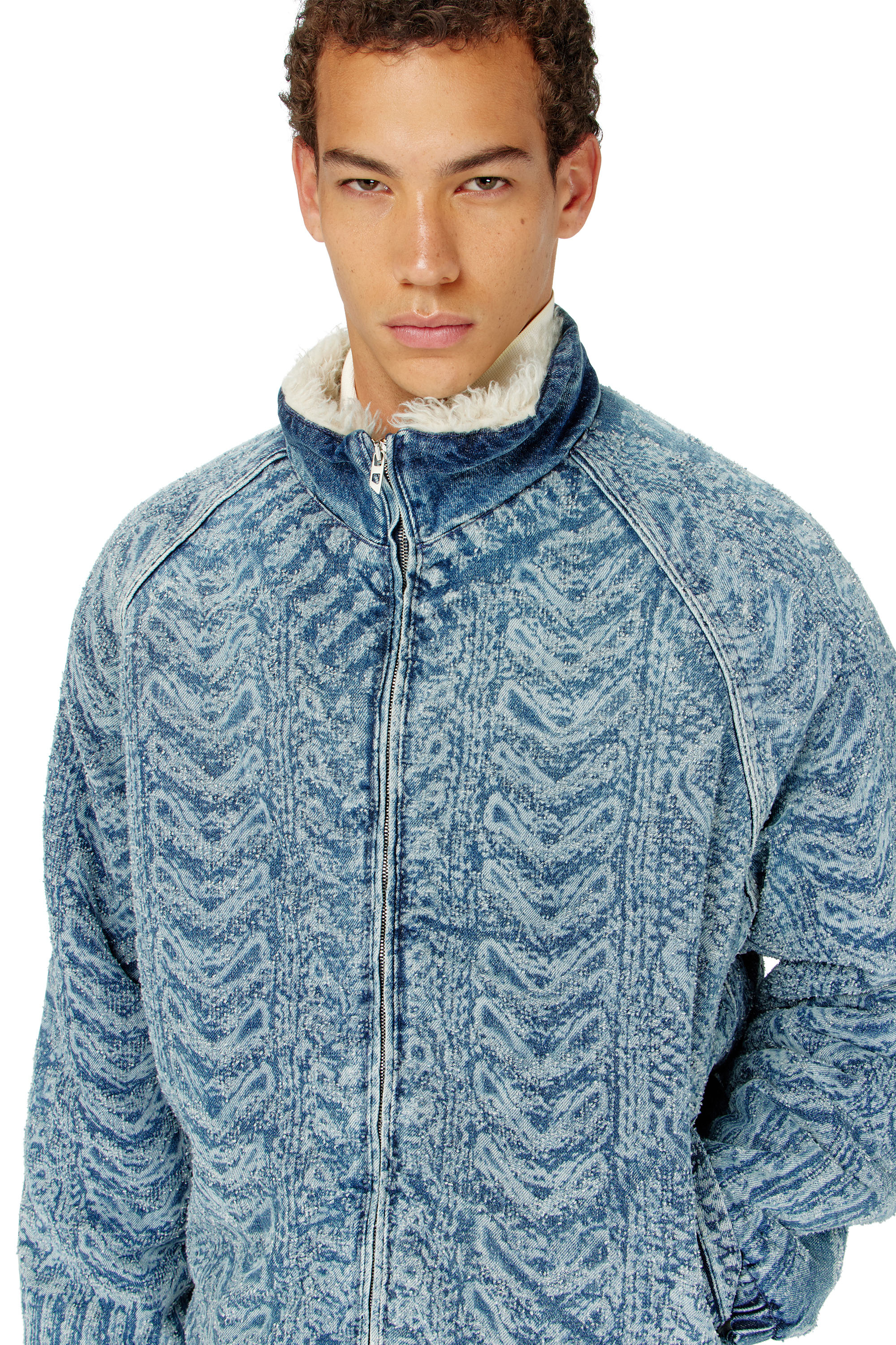 Diesel - D-KRAPS-S, Herren Jacke aus Denim mit Zopfmuster-Effekt in Dunkelblau - 5