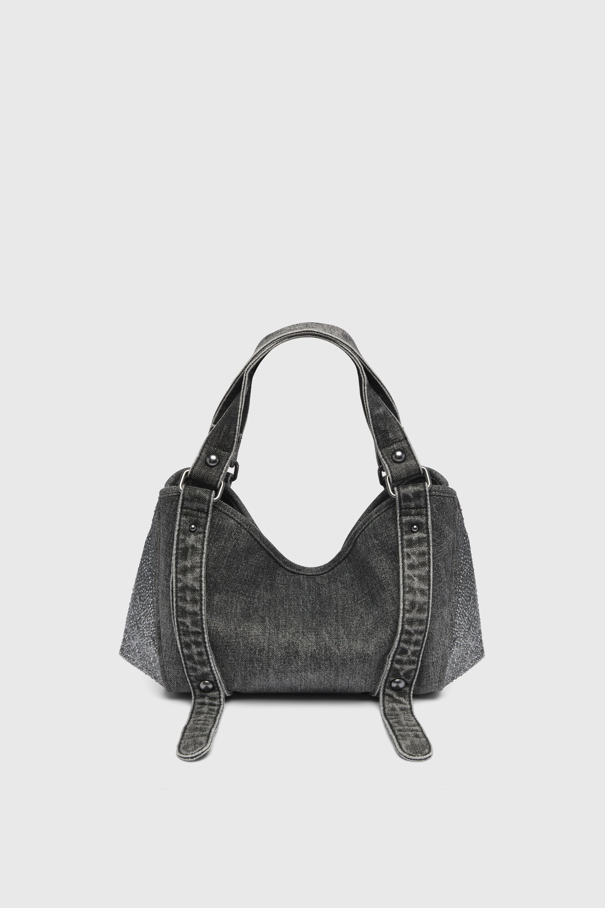 Diesel - D-ONE TOPHANDLE S, D-One-Borsa piccola a mano in denim solarizzato con cristalli Donna in Nero - 3