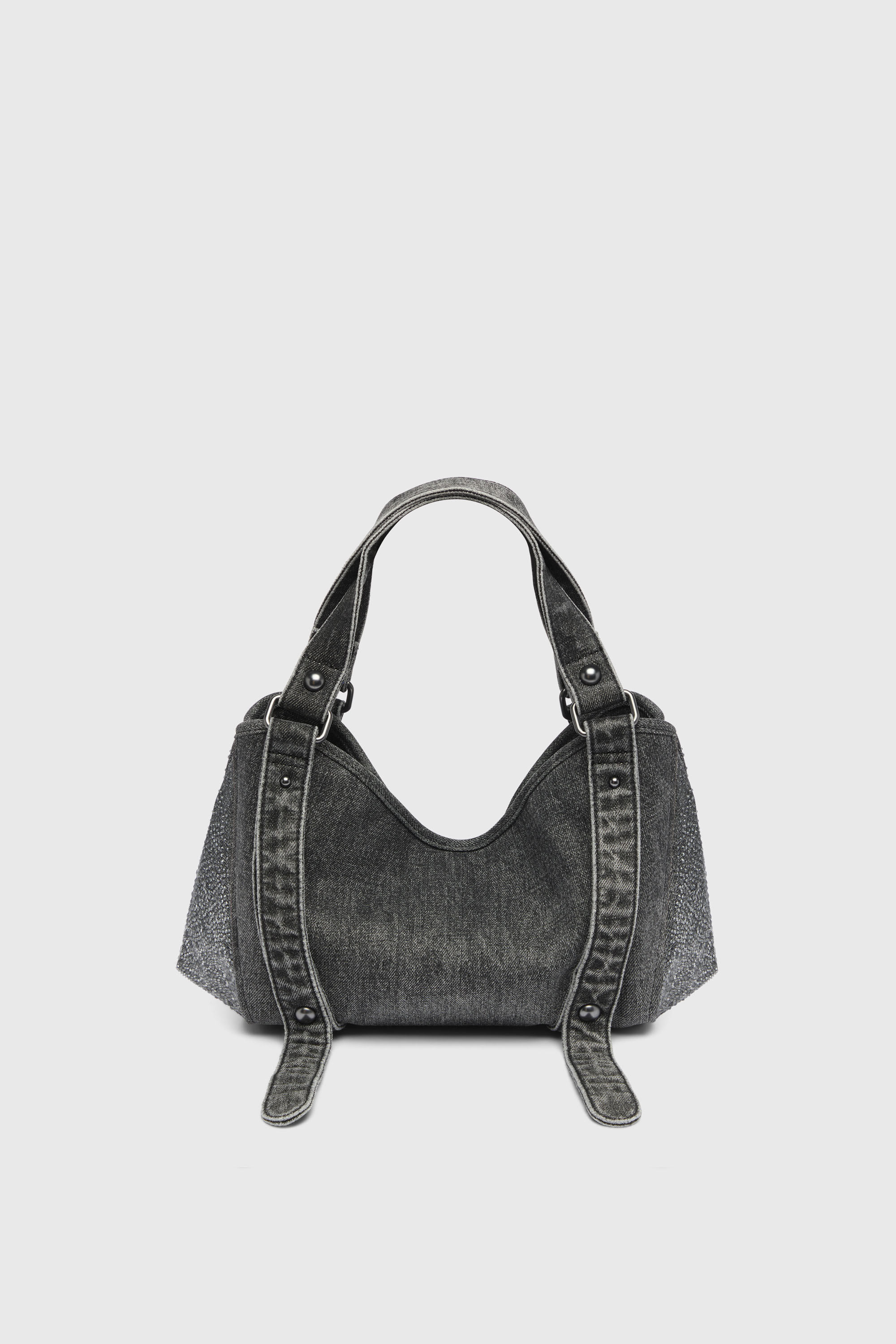 Diesel - D-ONE TOPHANDLE S, D-One-Borsa piccola a mano in denim solarizzato con cristalli Donna in Nero - 2