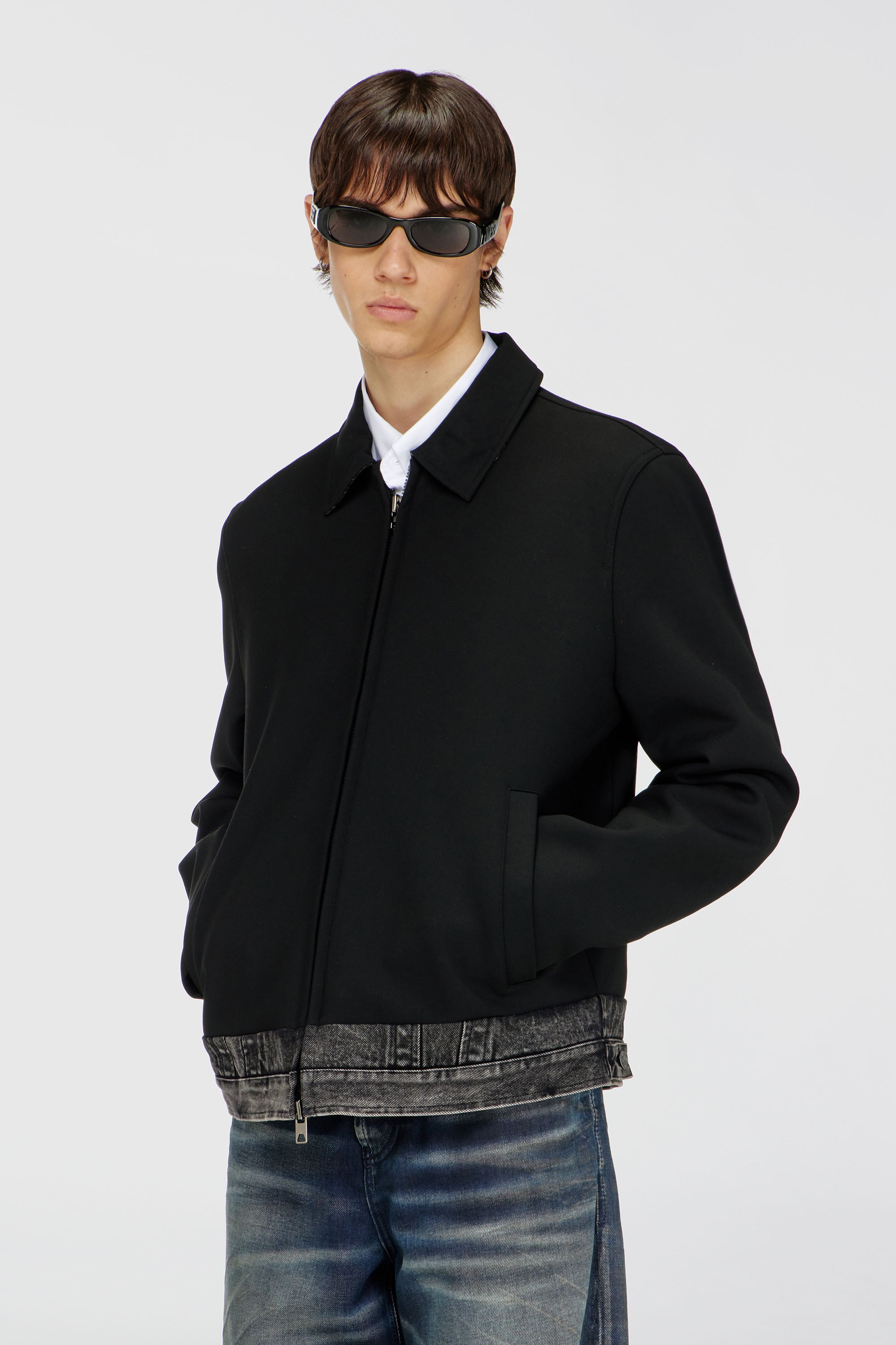 Diesel - J-RAJAM, Giacca coach con inserto in denim Uomo in Nero - 1