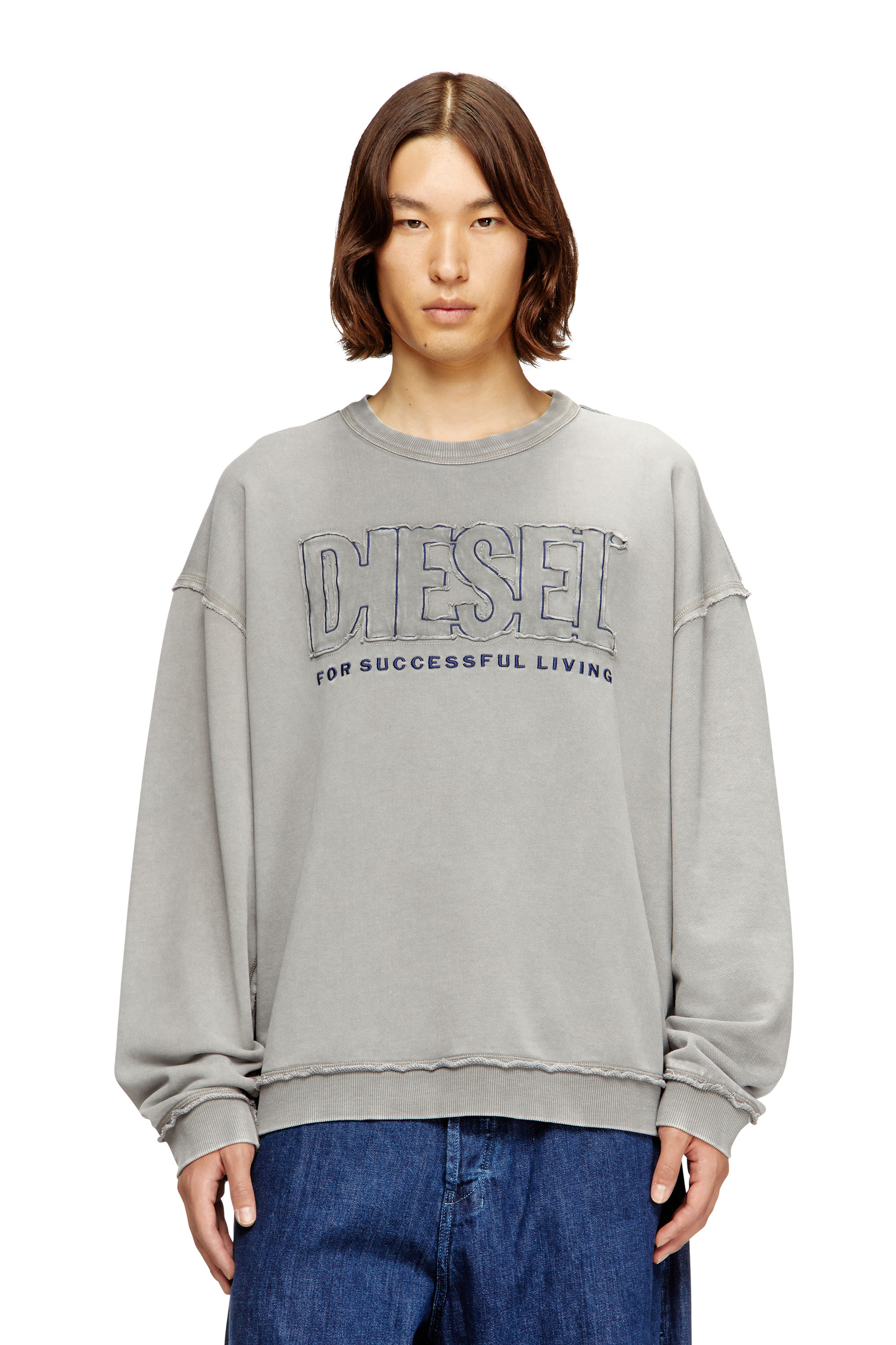 Diesel - S-BOXT-RAW-V1, Sweat-shirt en coton avec logo appliqué Homme in Gris - 1