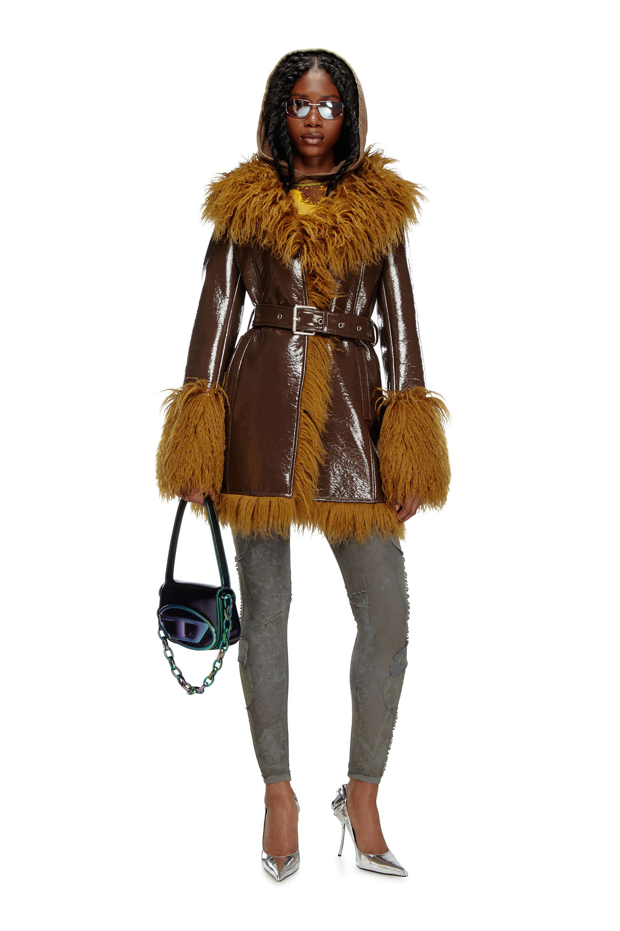 Diesel - G-LACIER, Trench coated con bordi shaggy Donna in Marrone - 2